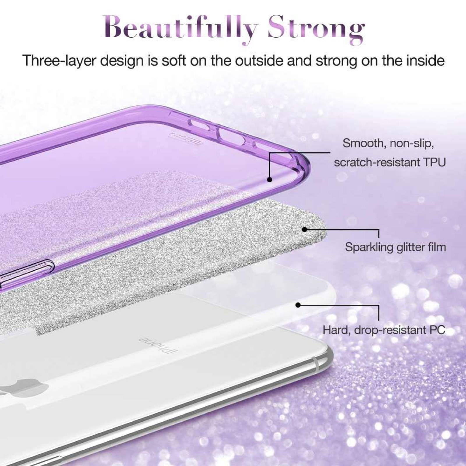 Funda ESR Glitter para iPhone 11 PRO MAX Lila Brillos 