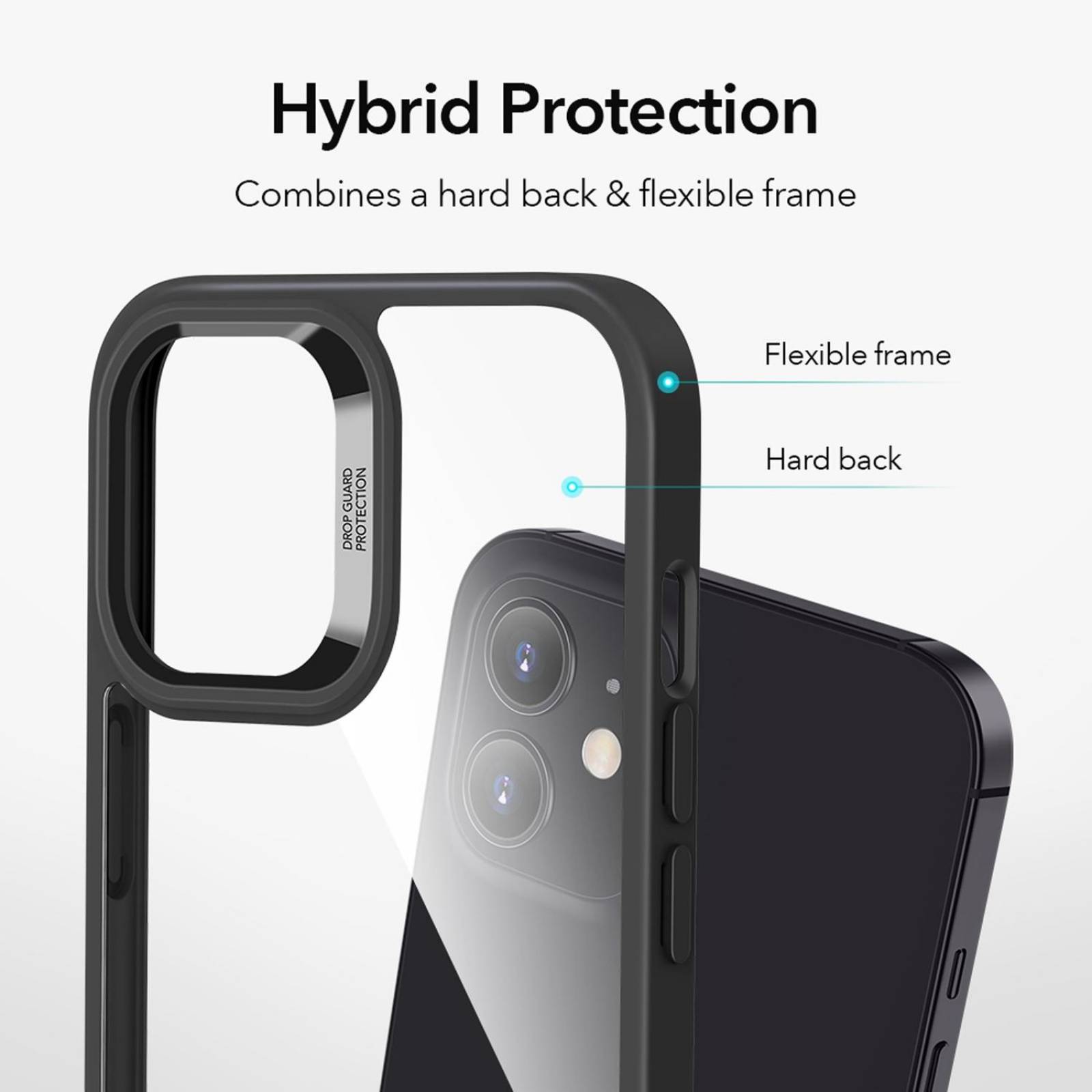 Funda ESR Hybrid case para iPhone 12 MINI - Transparente borde Negro 