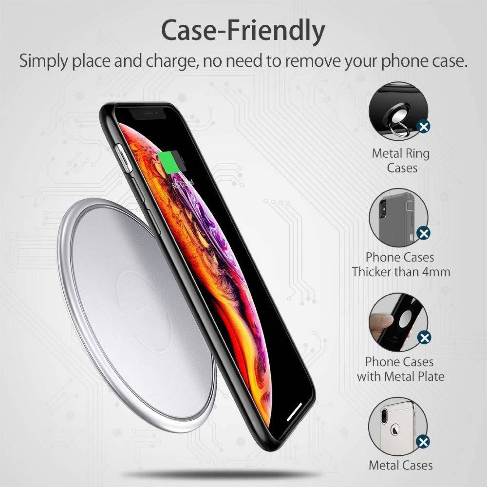 Base de Carga rapida inalambrica Qi UNIVERSAL ESR 7.5W - Plata 