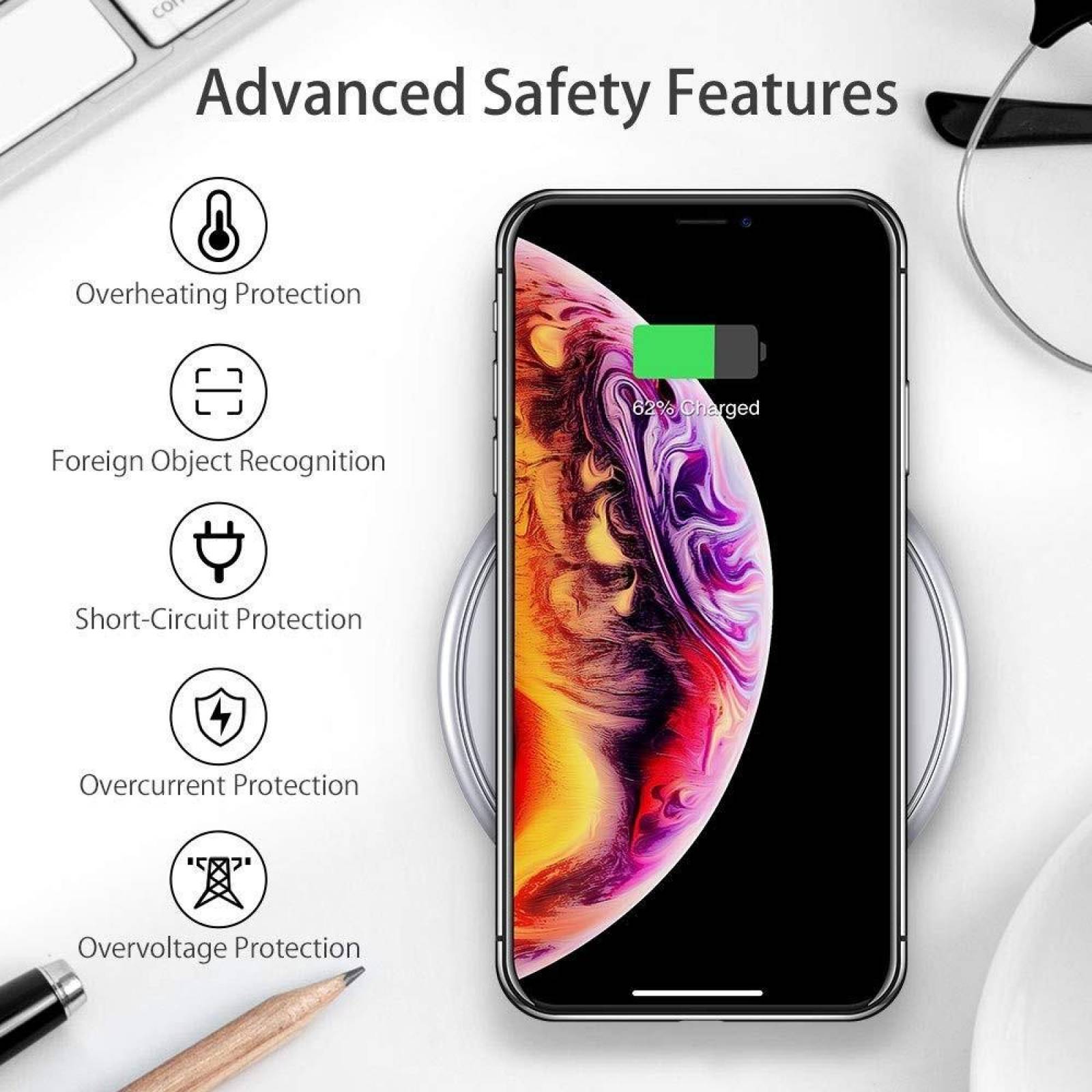 Base de Carga rapida inalambrica Qi UNIVERSAL ESR 7.5W - Plata 