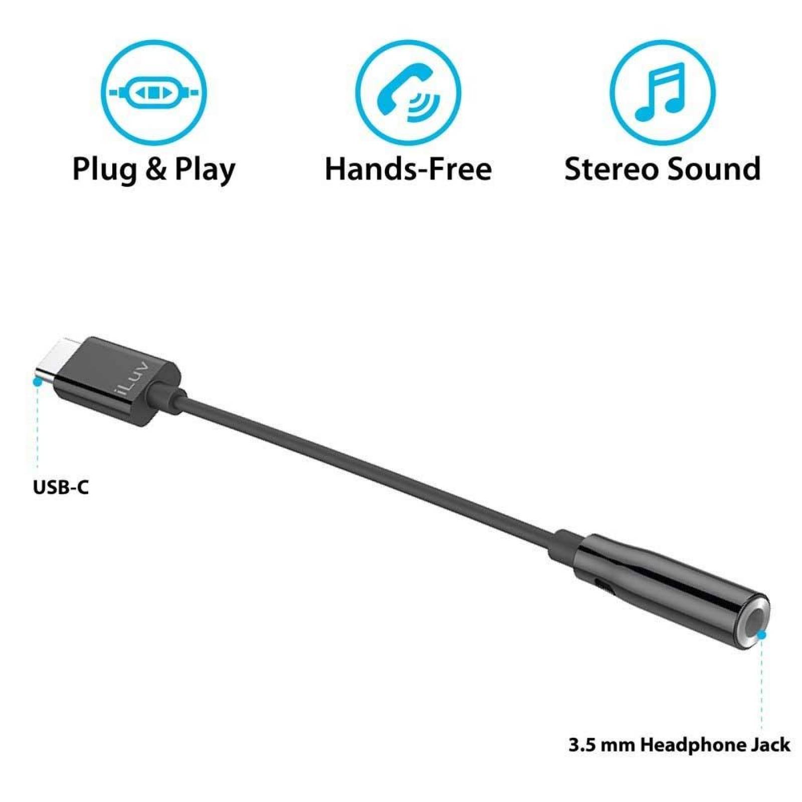 Cable Audio adaptador de USB C a Audio Jack 3.5mm - Negro