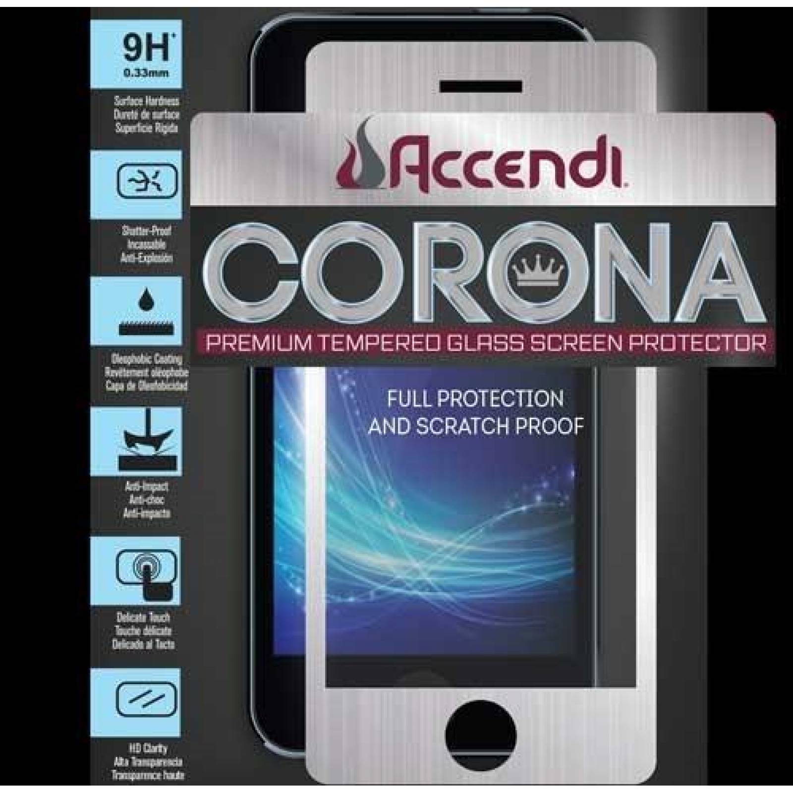 Mica Vidrio Templado Protectora de pantalla iPhone 6s/6 Plus Accendi Corona Negro