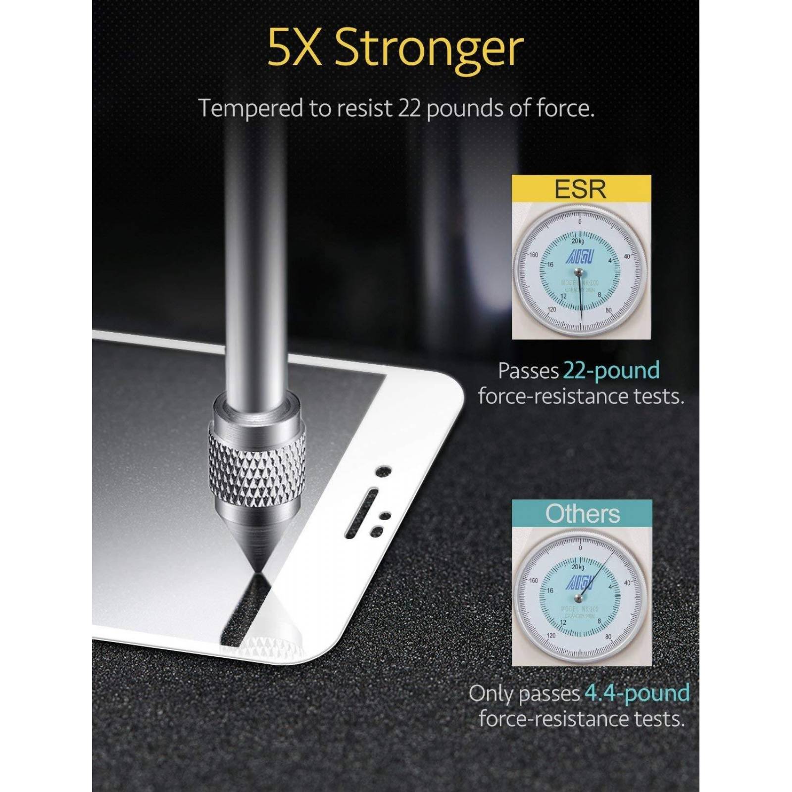 Mica Vidrio ESR Full 3D borde Blanco para iPhone 8 y 7 Protectora de pantalla 