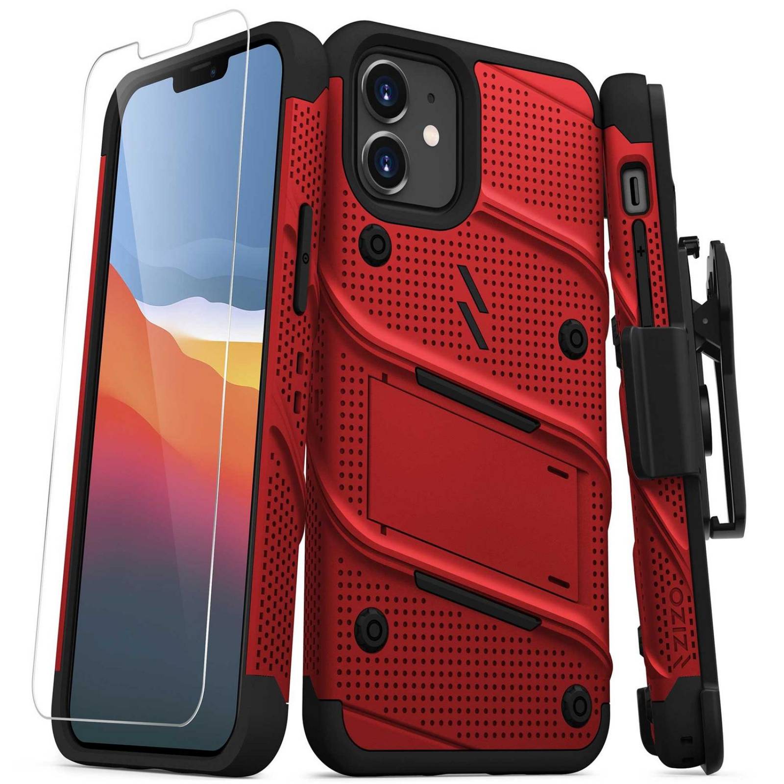 . Funda ZIZO Bolt para iPhone 12 MINI Roja Negro con clip y mica de pantalla 