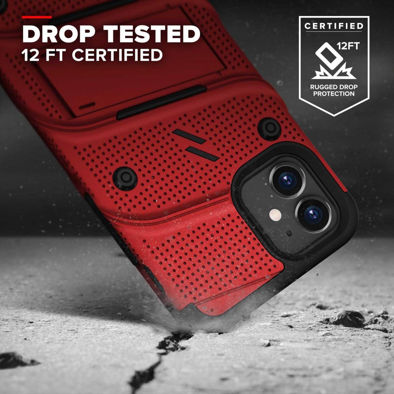 . Funda ZIZO Bolt para iPhone 12 MINI Roja Negro con clip y mica de pantalla 