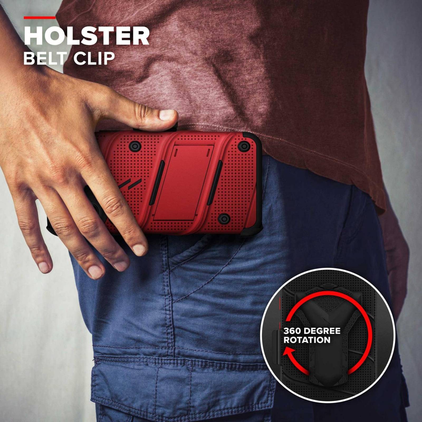 . Funda ZIZO Bolt para iPhone 12 MINI Roja Negro con clip y mica de pantalla 