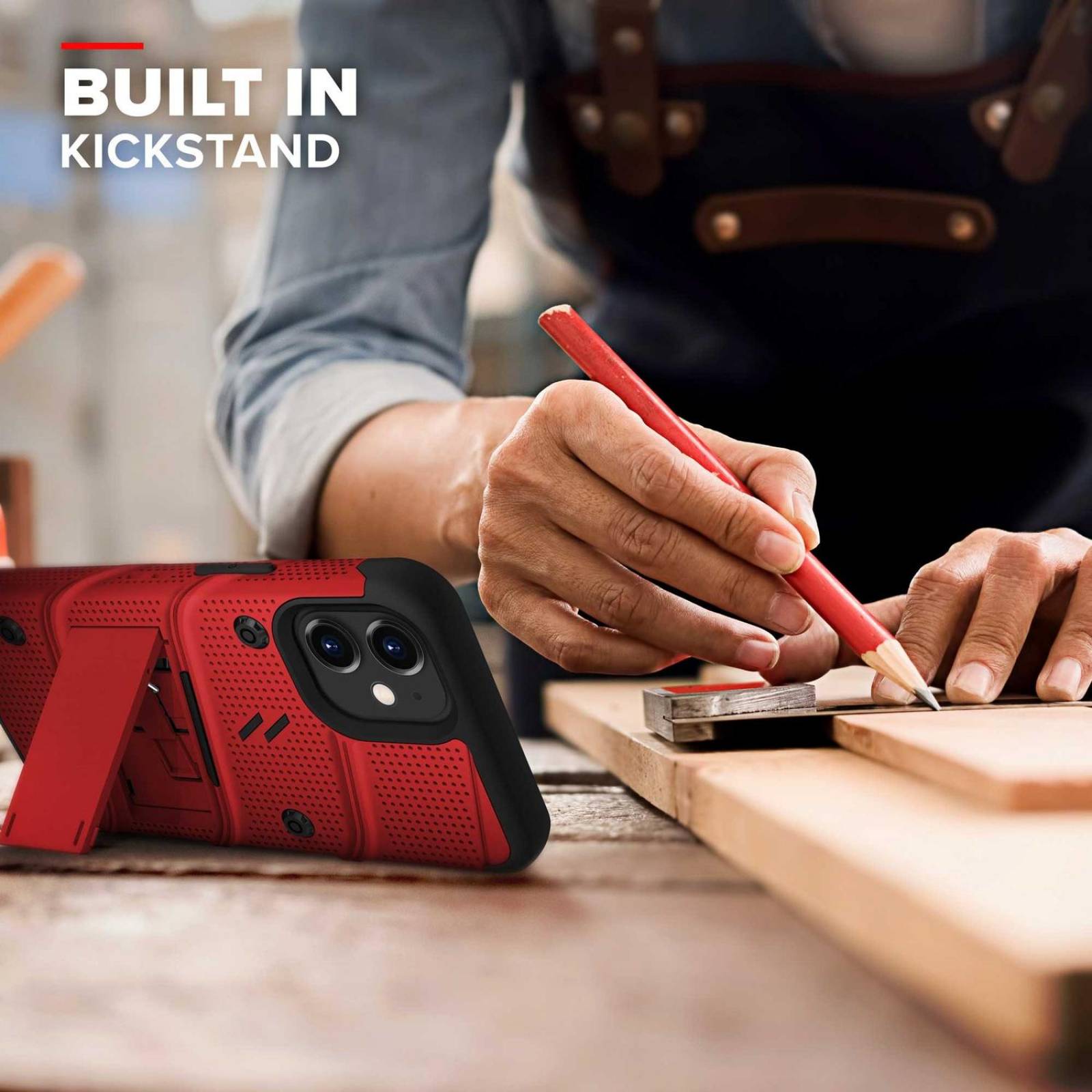 . Funda ZIZO Bolt para iPhone 12 MINI Roja Negro con clip y mica de pantalla 
