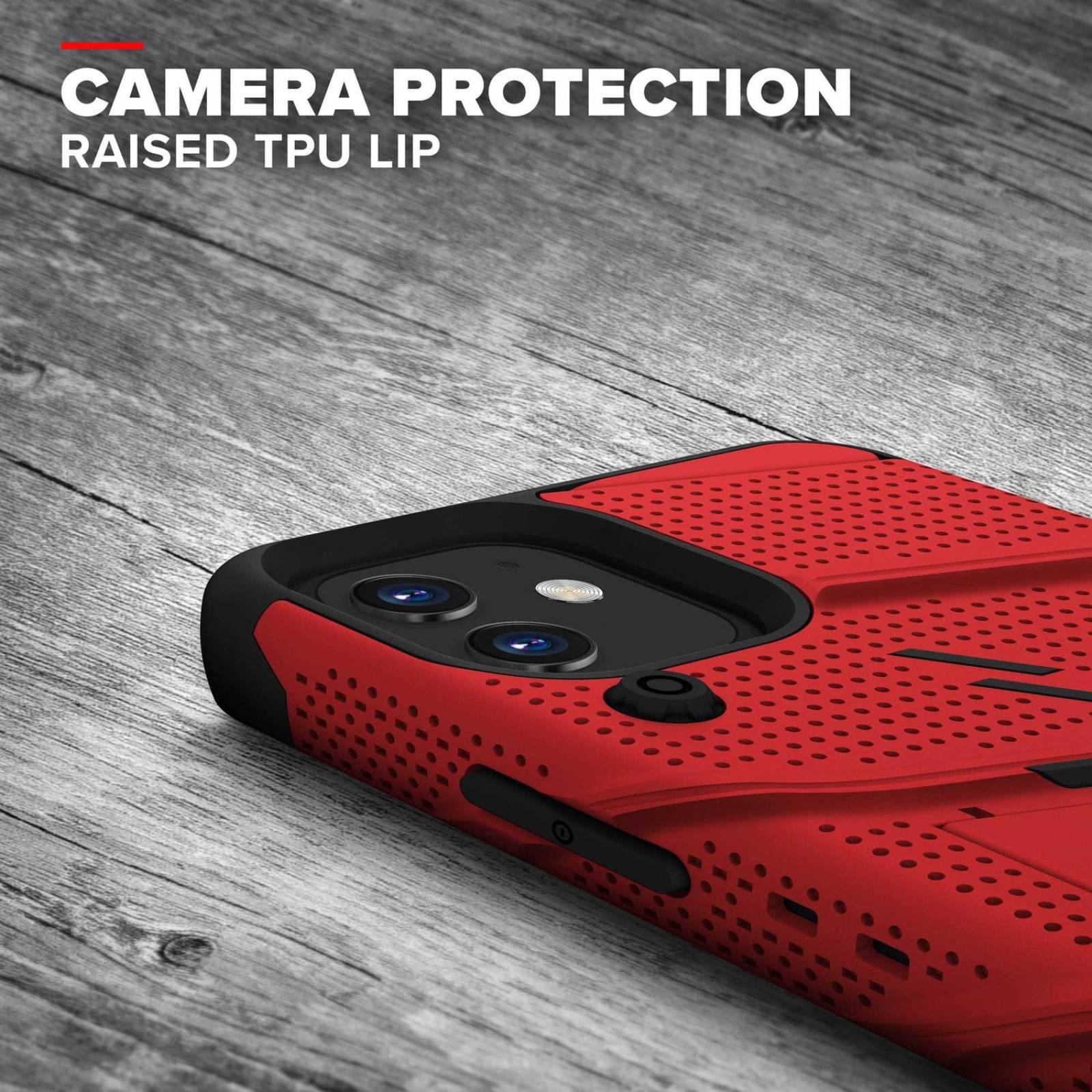 . Funda ZIZO Bolt para iPhone 12 MINI Roja Negro con clip y mica de pantalla 