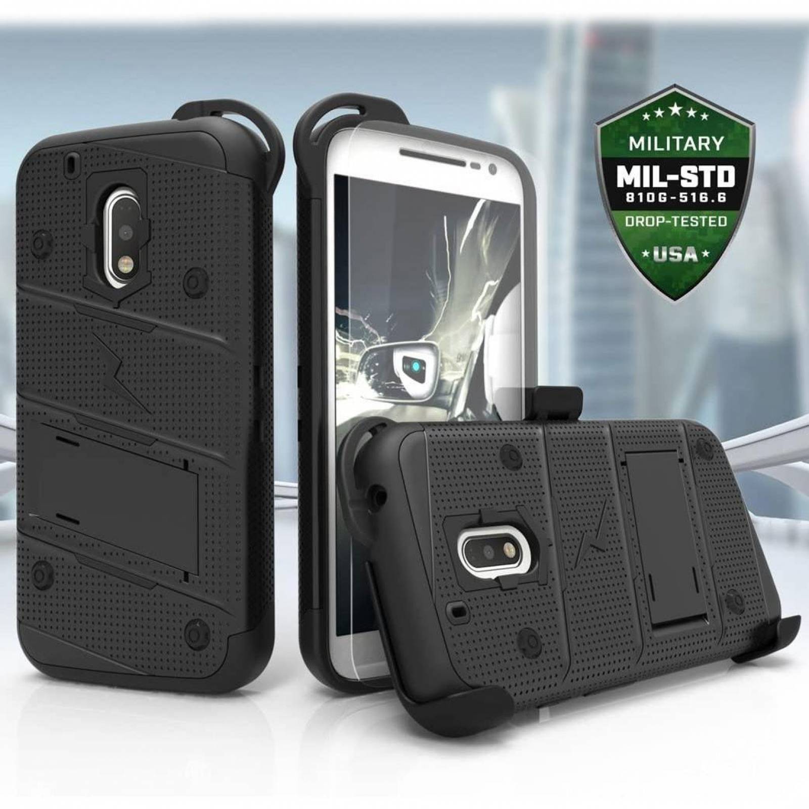 . Funda ZIZO Bolt Moto G4 Play y Moto E3 Negro con clip