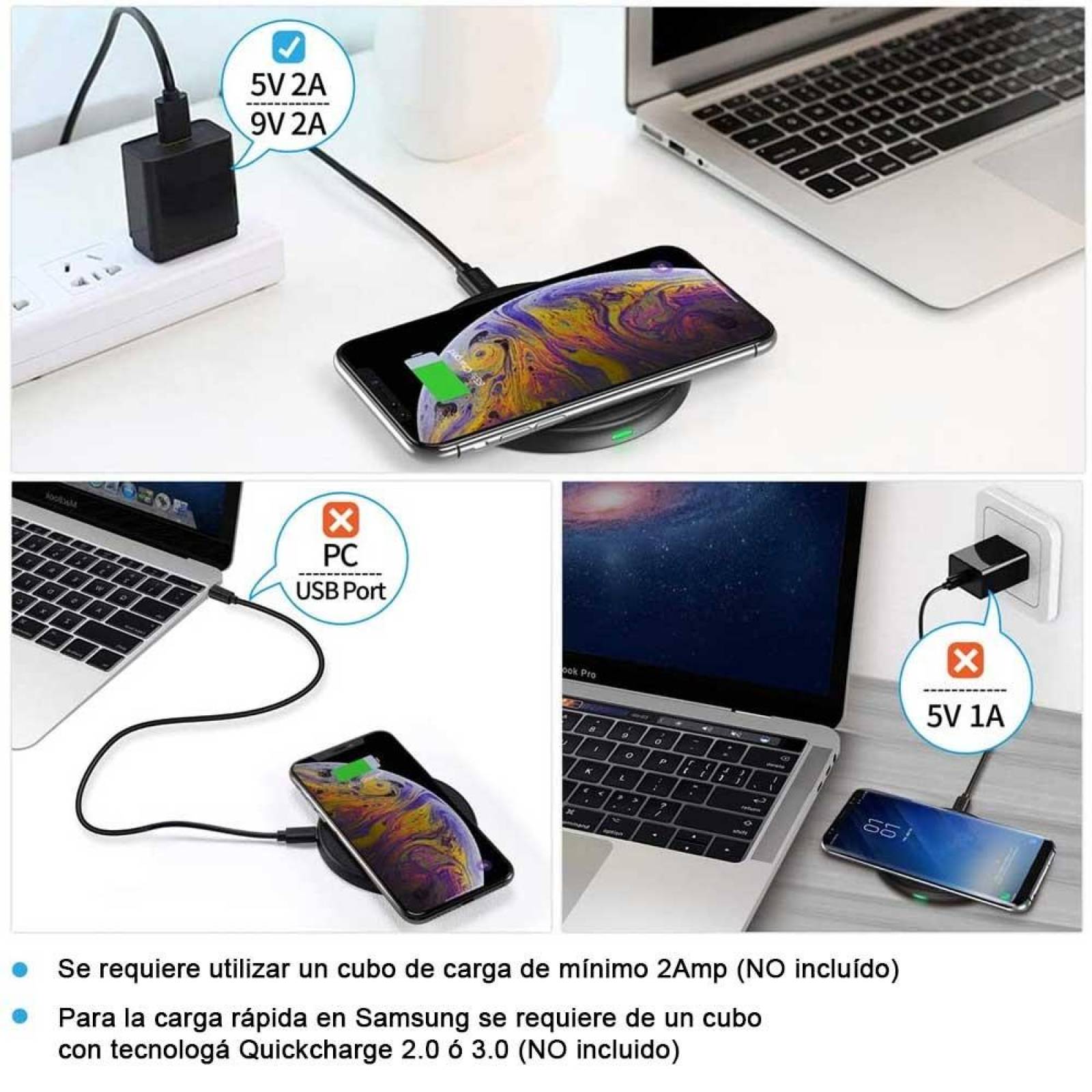 Base Cargador CHOETECH rapido inalambrico Qi 10W Negra 