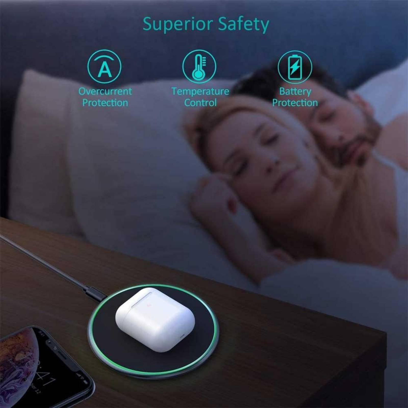 Base Cargador CHOETECH rapido inalambrico Qi 15W Negra 