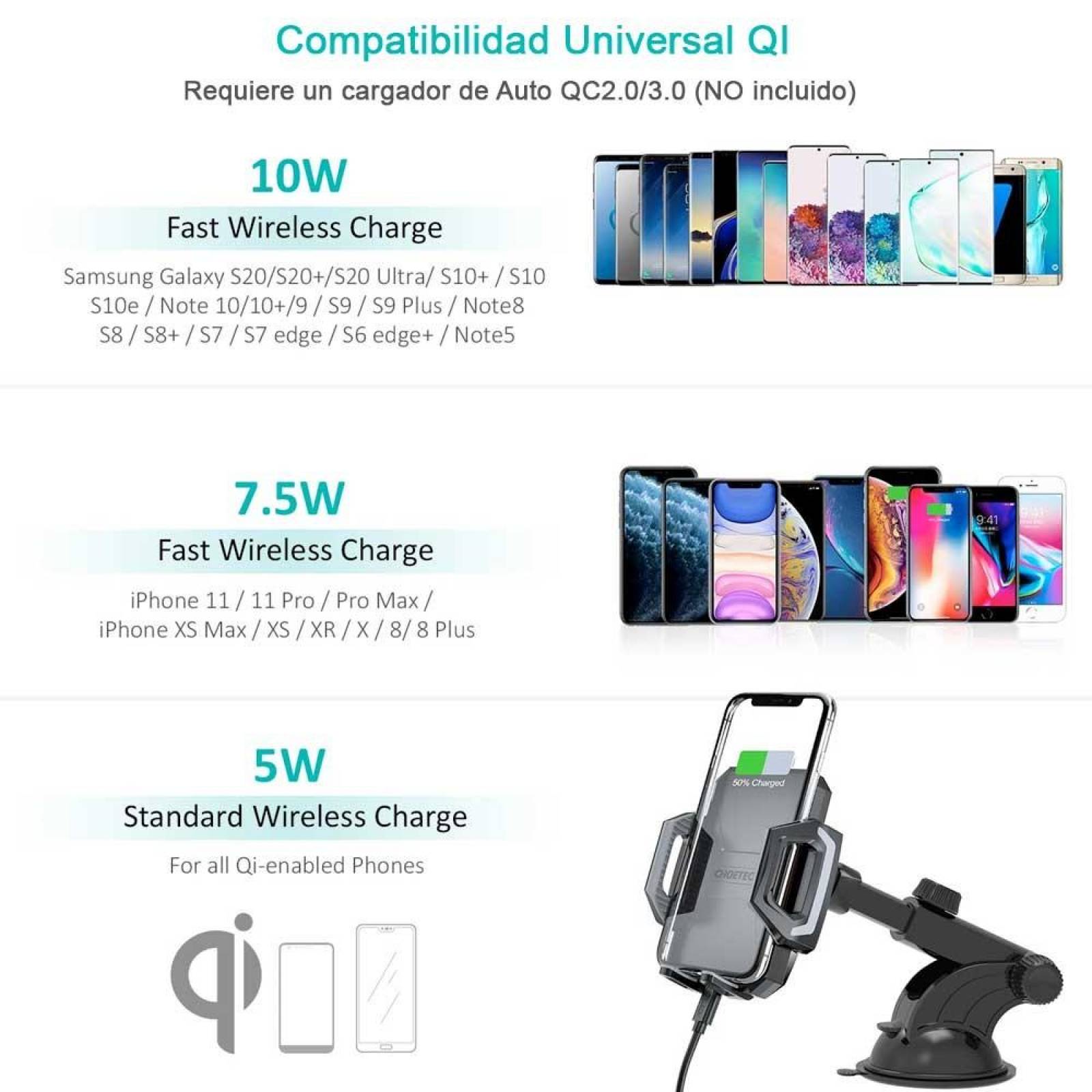 Soporte y cargador inalambrico CHOETECH Universal 10w 
