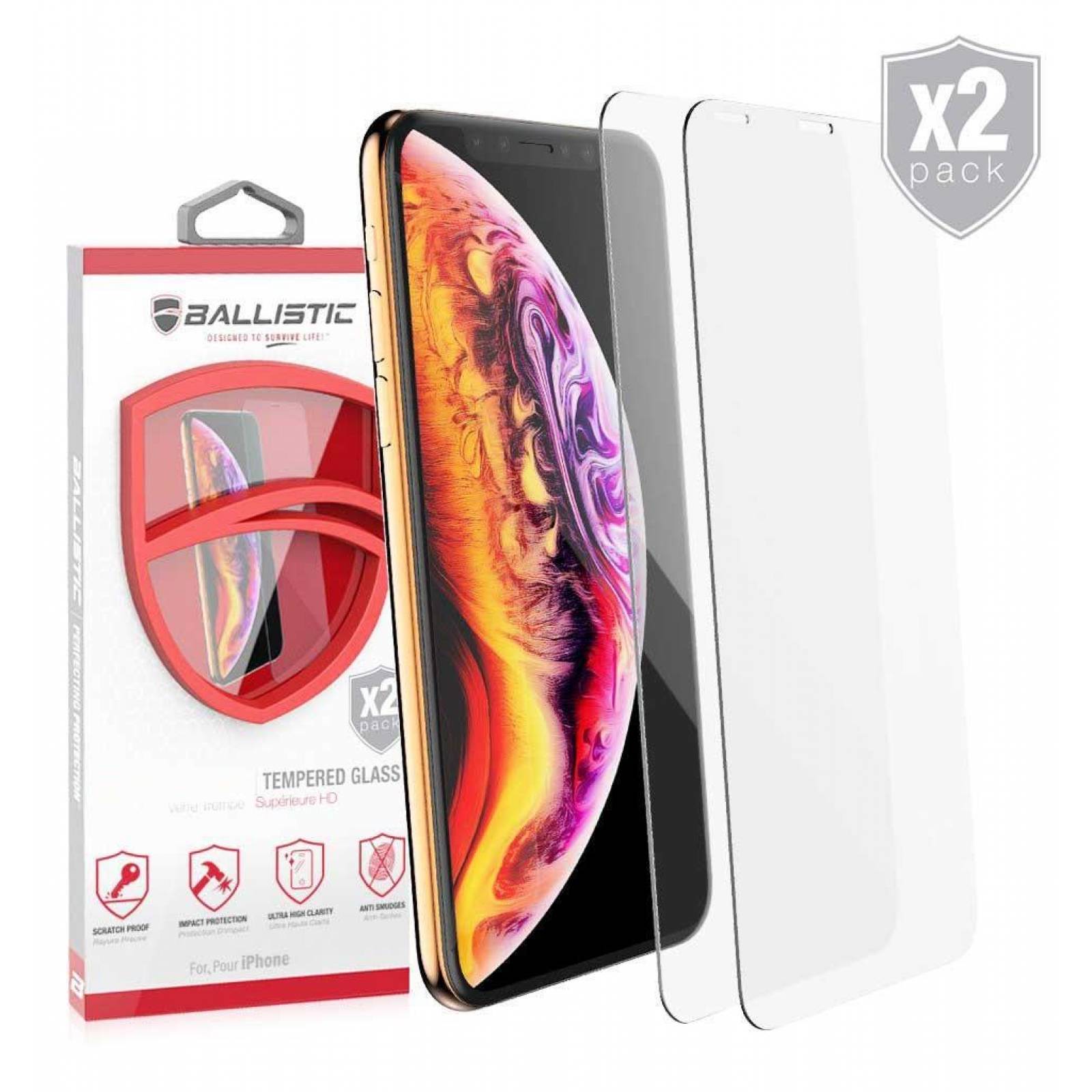 Mica Vidrio BALLISTIC para iPhone 11 PRO e iPhone X y Xs (2pack) Protectora de pantalla