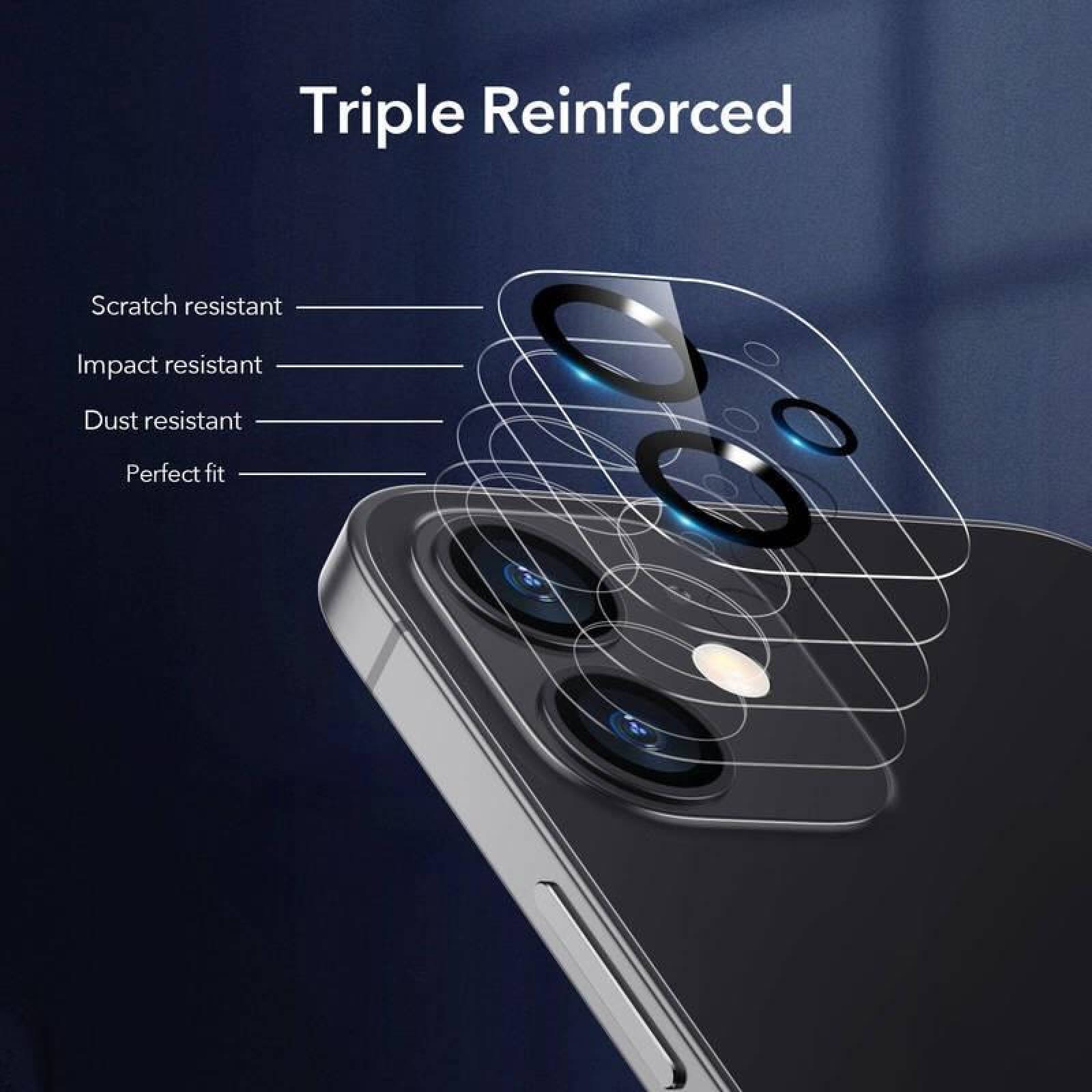 Mica Vidrio ESR para iPhone 12 (2 piezas) protectora de camara transp borde negro 