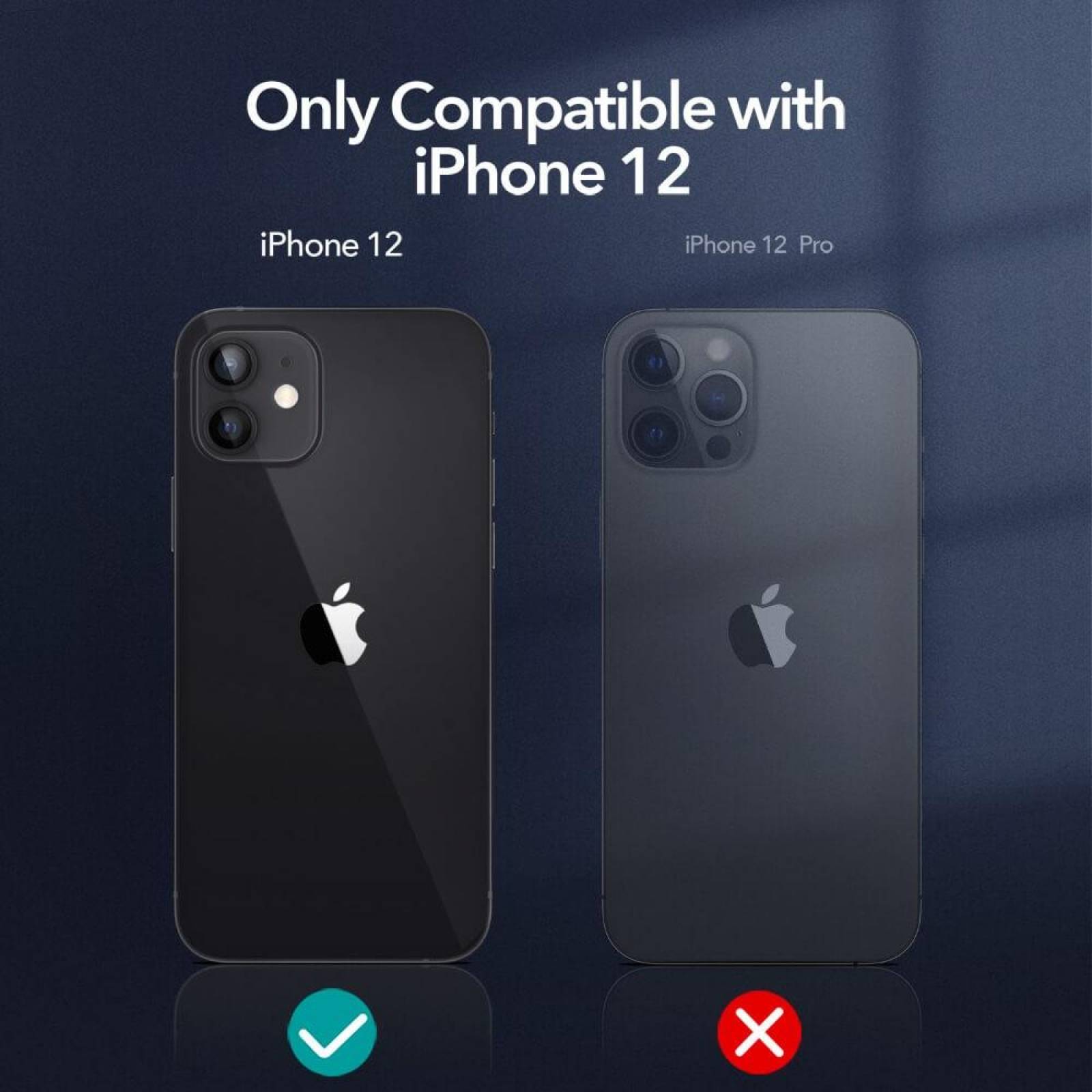 Mica Vidrio ESR para iPhone 12 (2 piezas) protectora de camara transp borde negro 