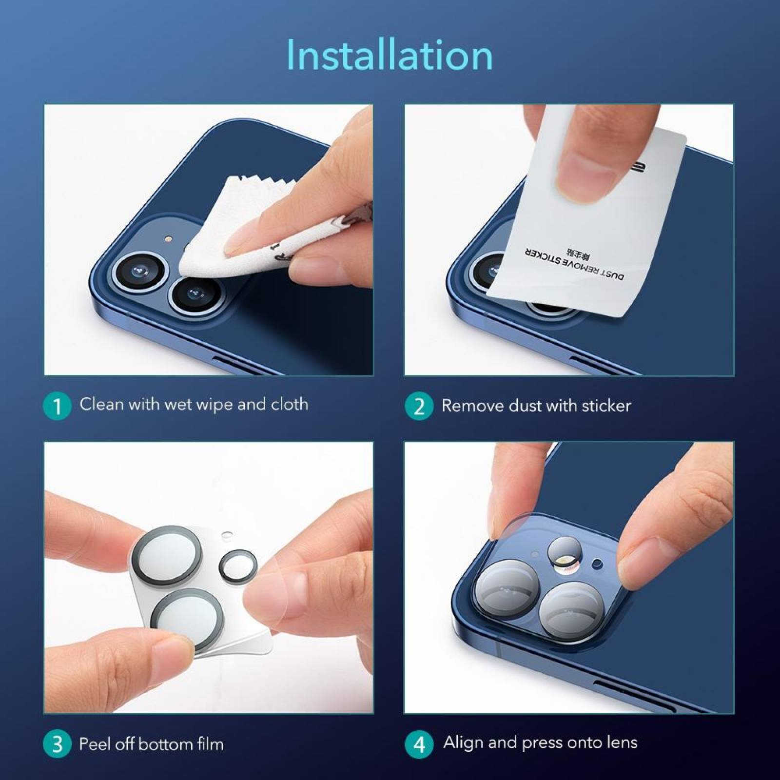 Mica Vidrio ESR para iPhone 12 (2 piezas) protectora de camara transp borde negro 