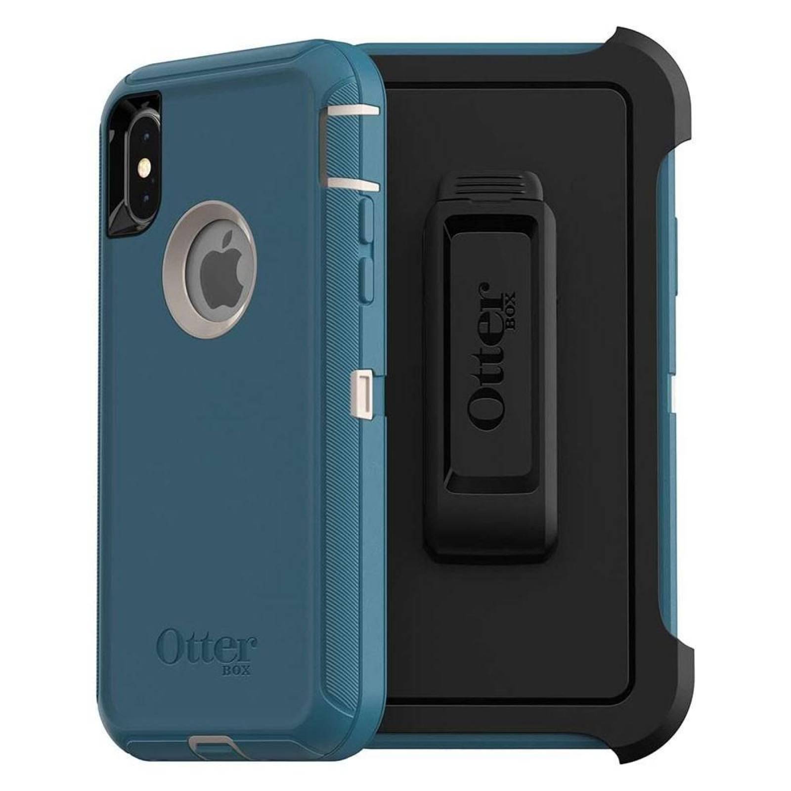 . Funda OTTERBOX Defender para iPhone X y Xs Azul Big Sur Uso Rudo con Clip giratorio 