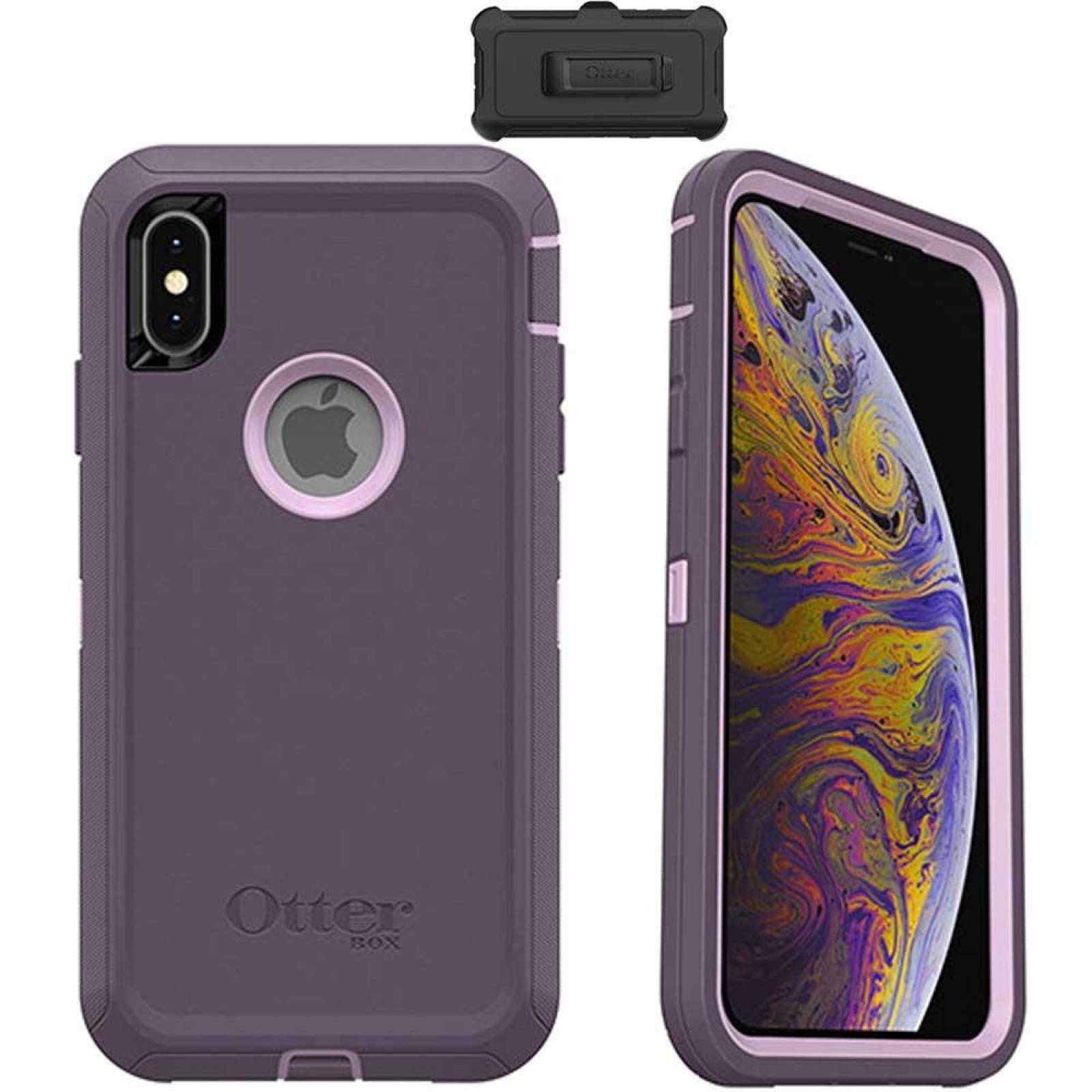 . Funda OTTERBOX Defender para iPhone X y Xs VIOLETA Uso Rudo con Clip giratorio