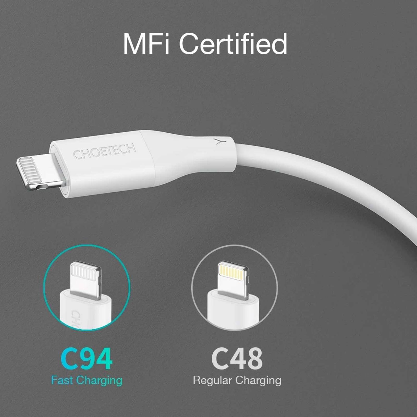 Cargador AC CHOETECH USB-C PD 18W para iPhone iPad Blanco cable certificado incluido