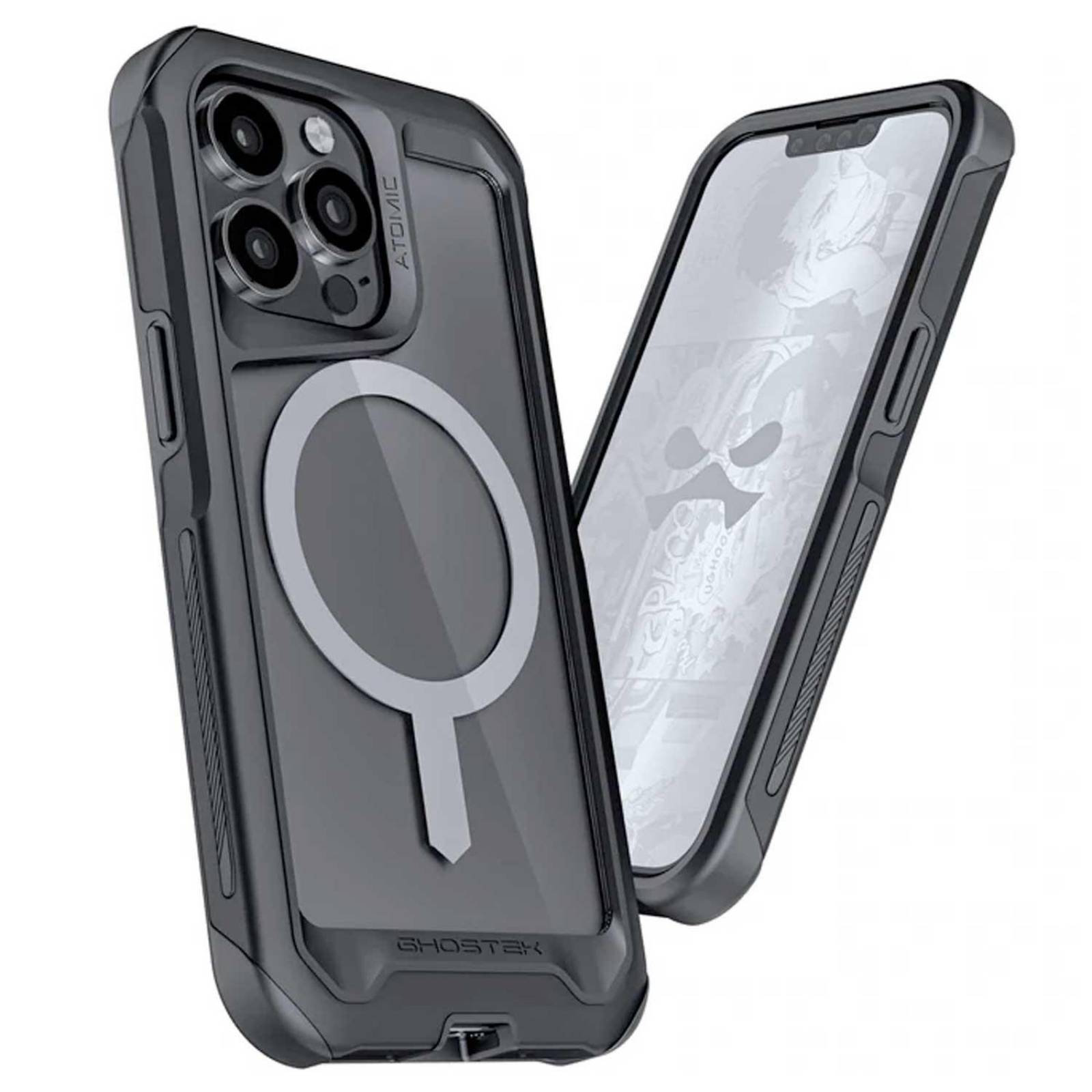 Funda GHOSTEK Atomic para iPhone 13 PRO MAX Aluminio Transp Negra MagSafe 
