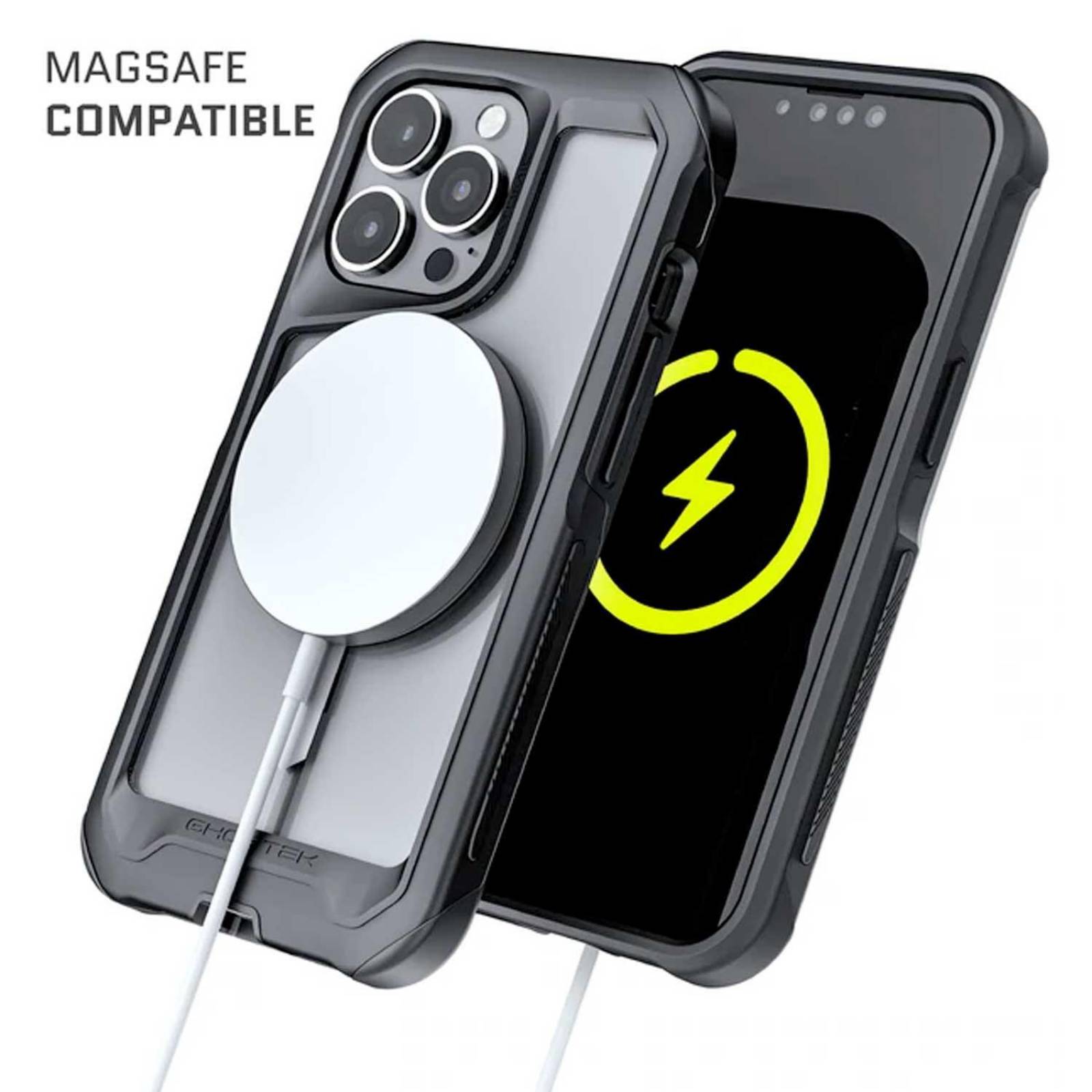 Funda GHOSTEK Atomic para iPhone 13 PRO MAX Aluminio Transp Negra MagSafe 