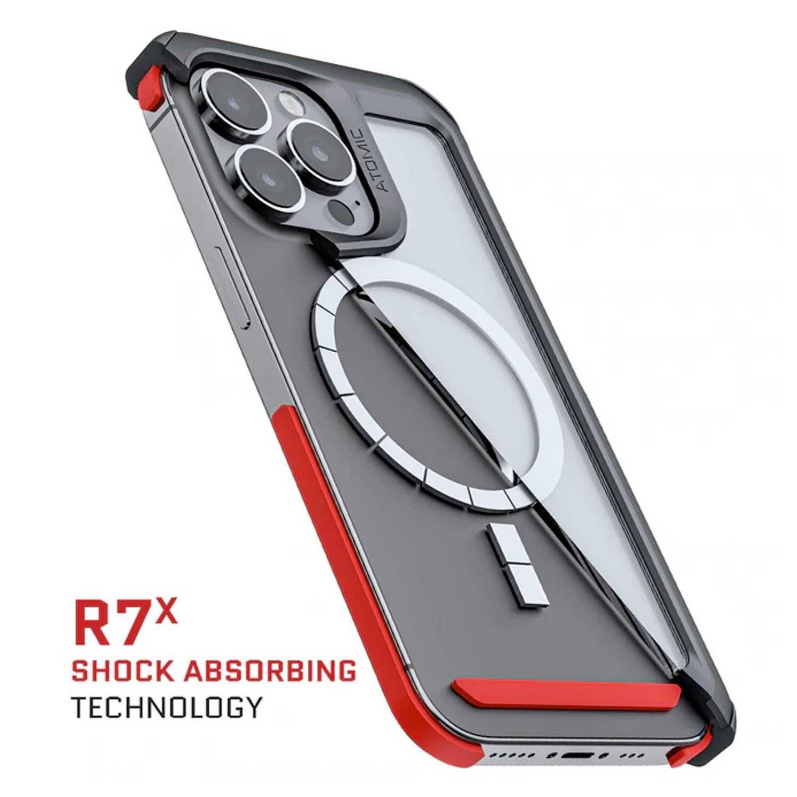 Funda GHOSTEK Atomic para iPhone 13 PRO MAX Aluminio Transp Negra MagSafe 