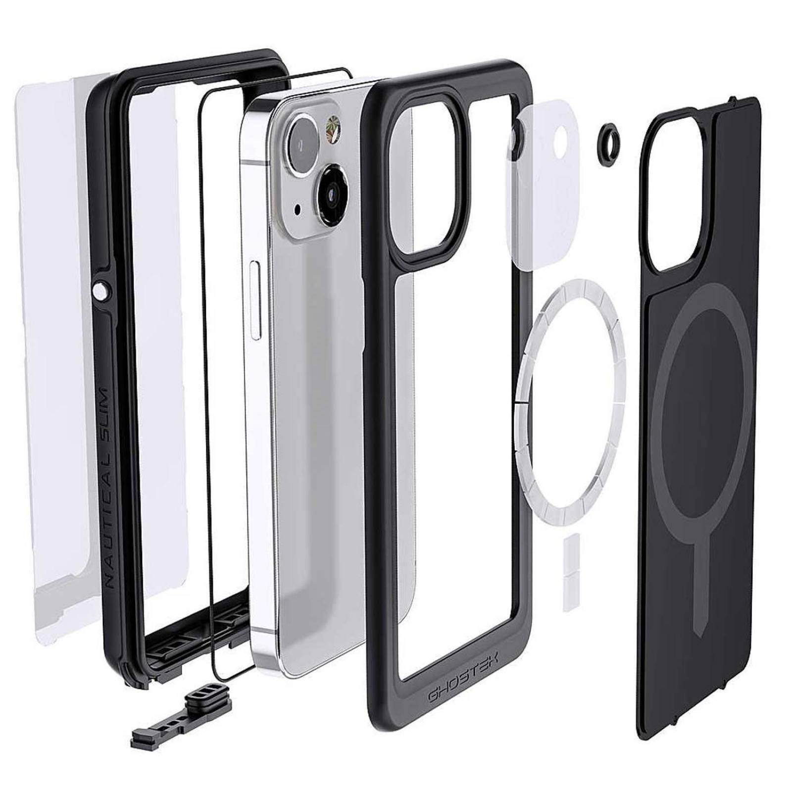 Funda GHOSTEK Nautical para iPhone 13 MINI Negra MagSafe contra agua 