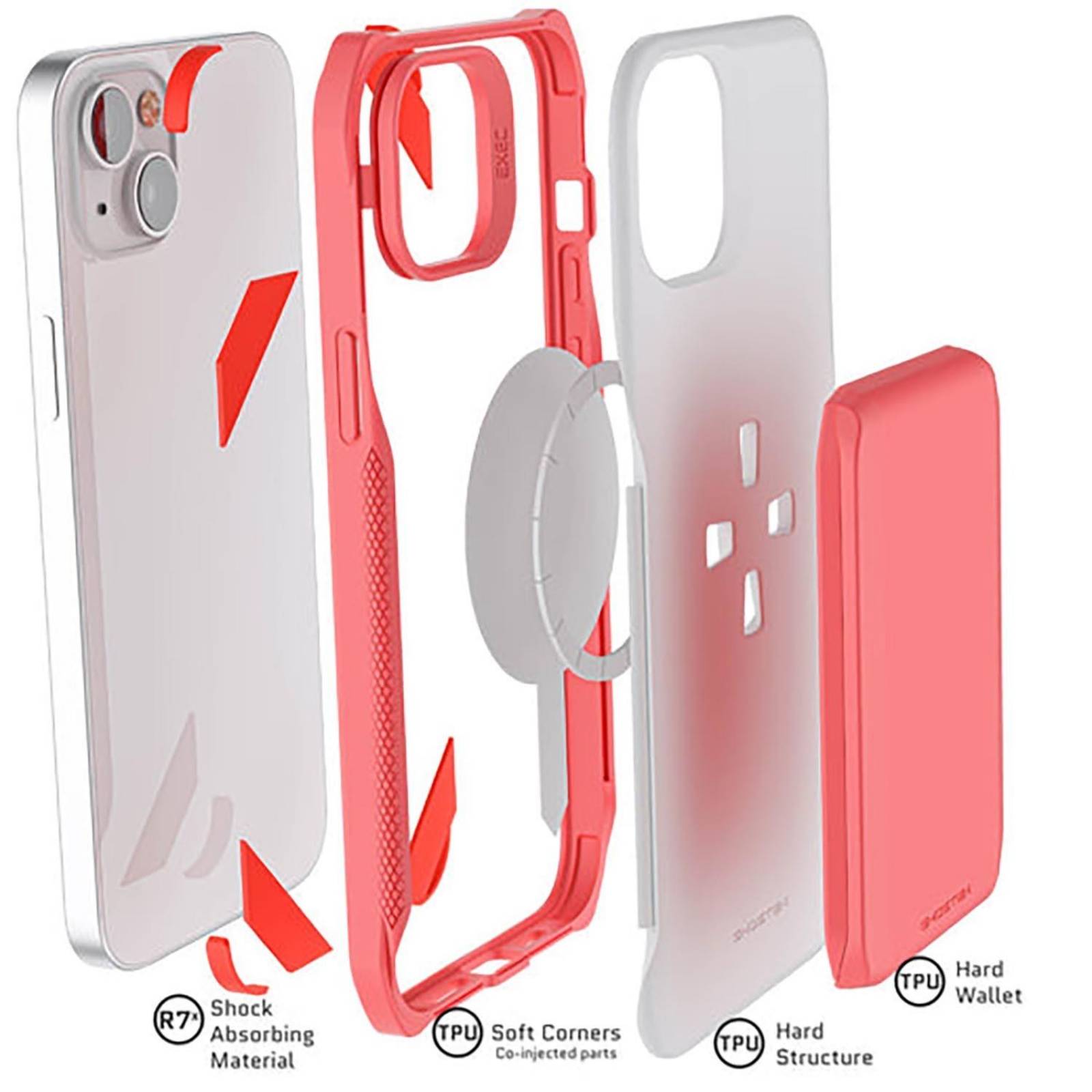 Funda GHOSTEK Exec para iPhone 13 Rosa con porta tarjetas