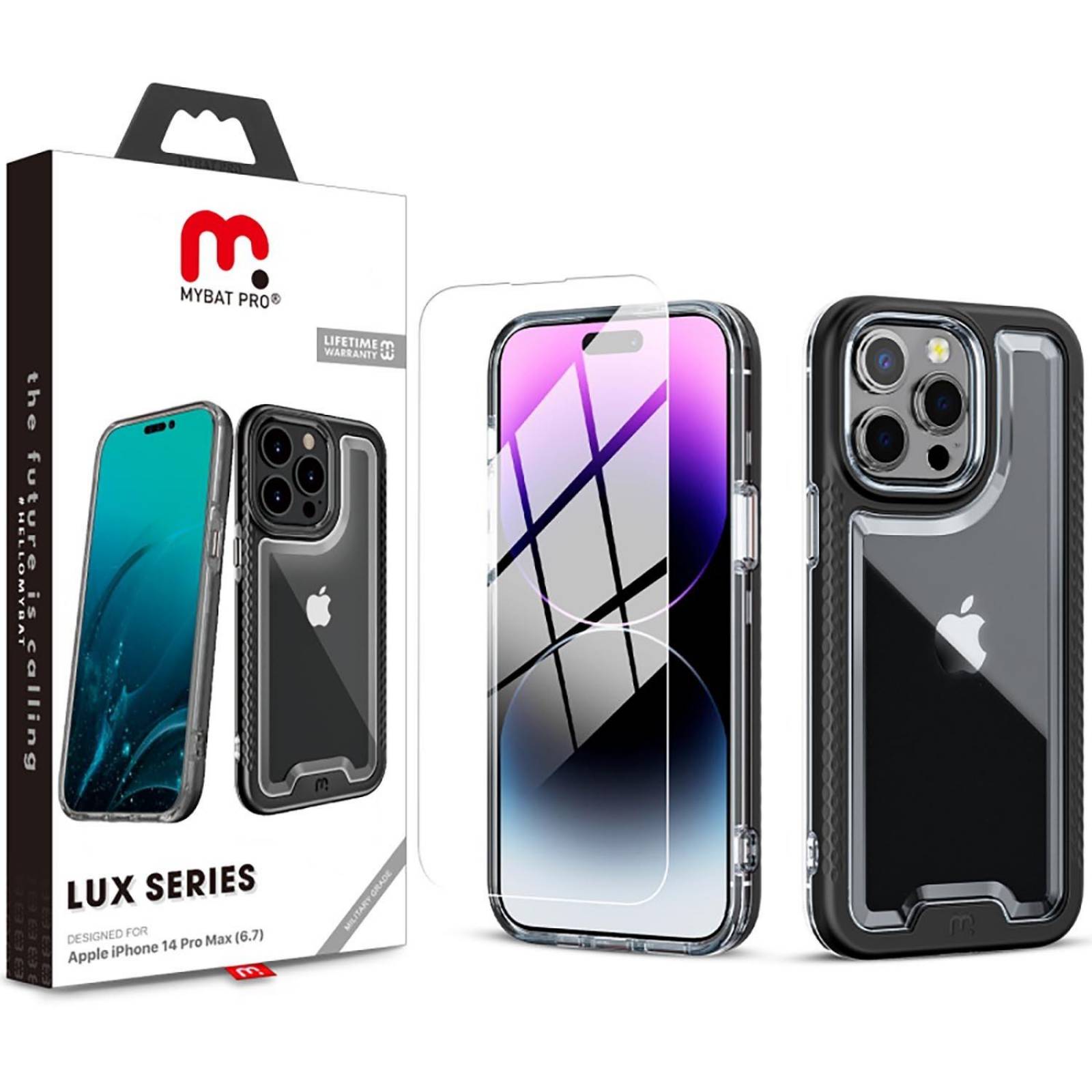 Funda MYBAT Lux para iPhone 14 PRO MAX Negra con mica de cristal 