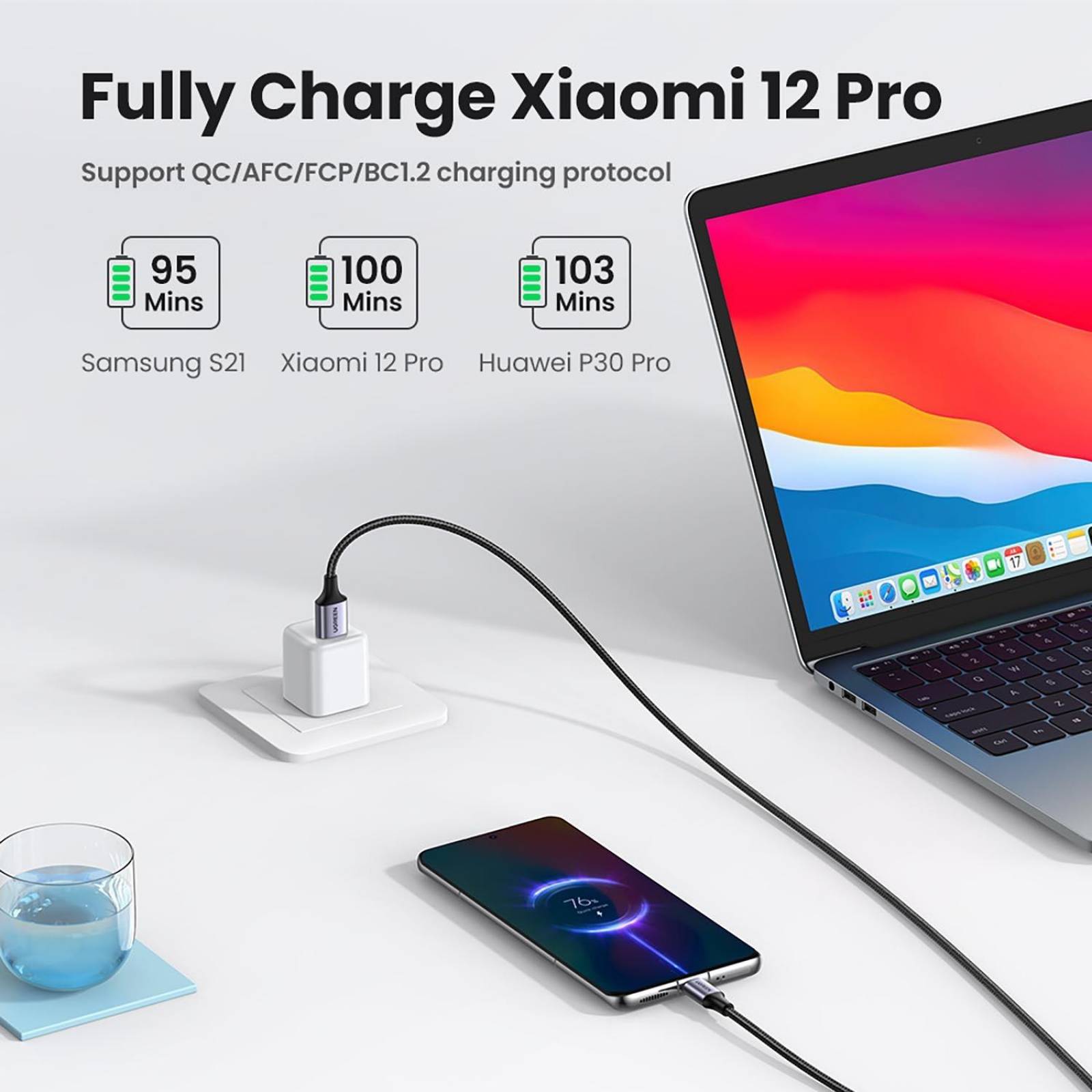 Cable Datos UGREEN USB-A a USB-C 2m trenzado Universal Gris 