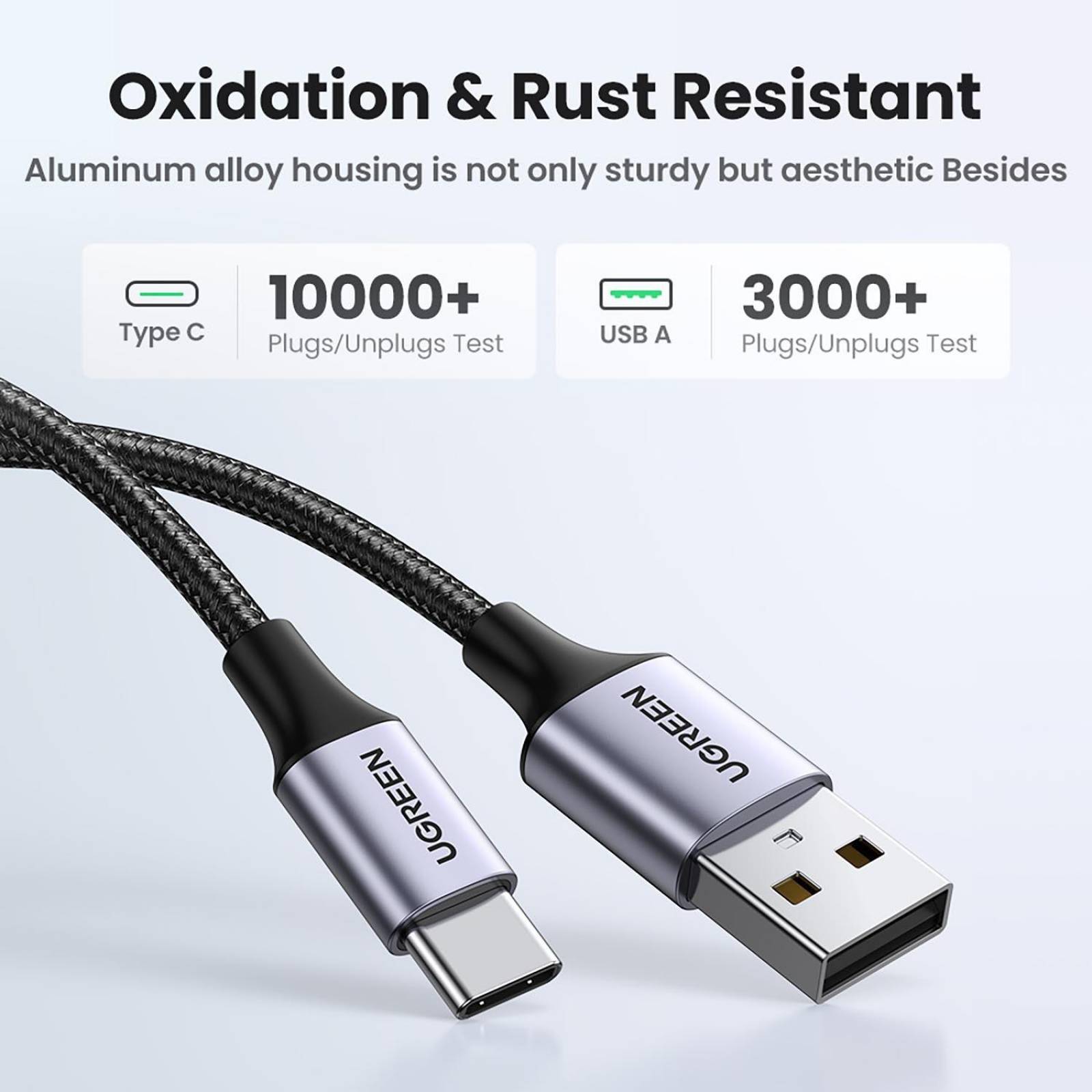Cable Datos UGREEN USB-A a USB-C 2m trenzado Universal Gris 