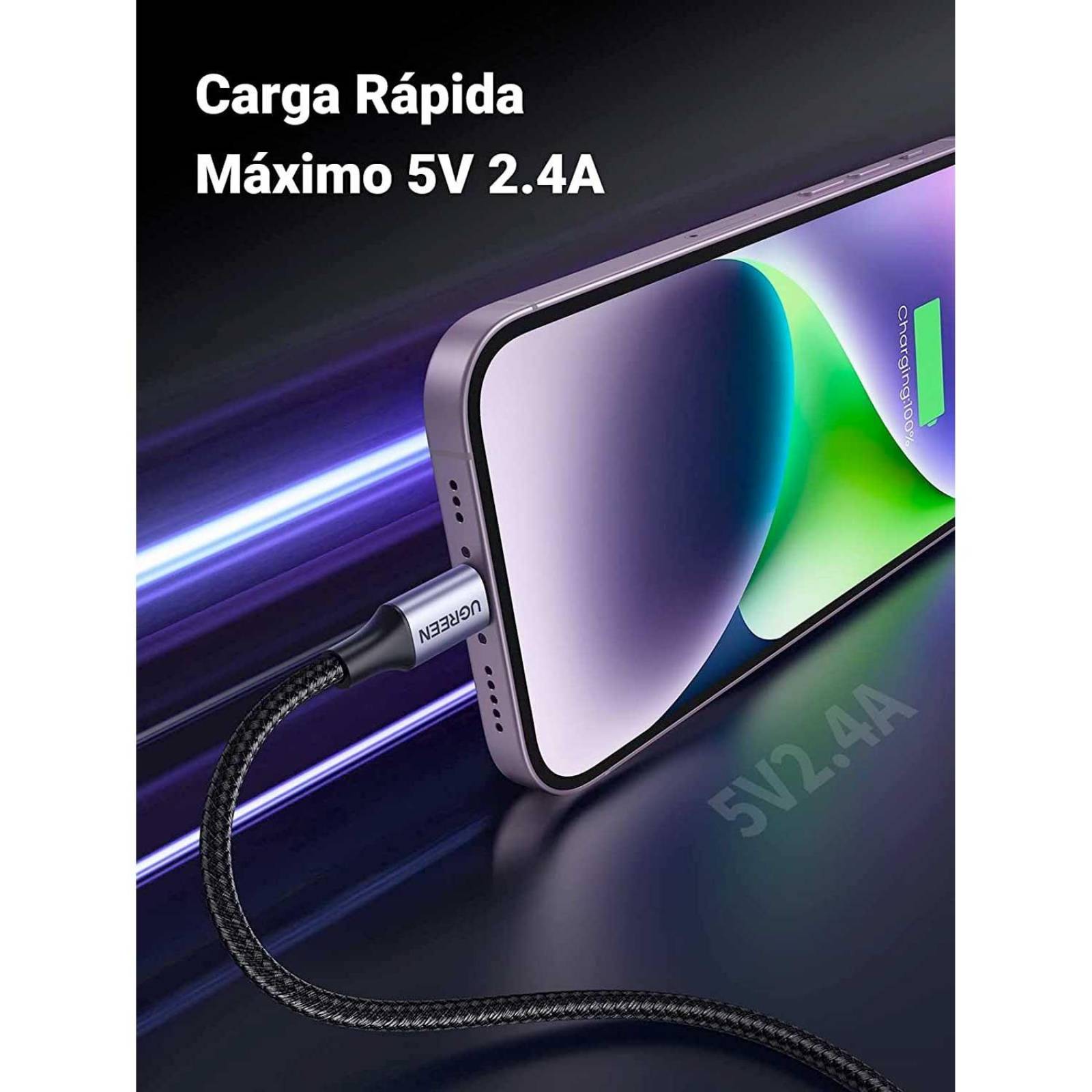 Cable Datos UGREEN USB-A a Lightning 2m certificado para iPhone e iPad