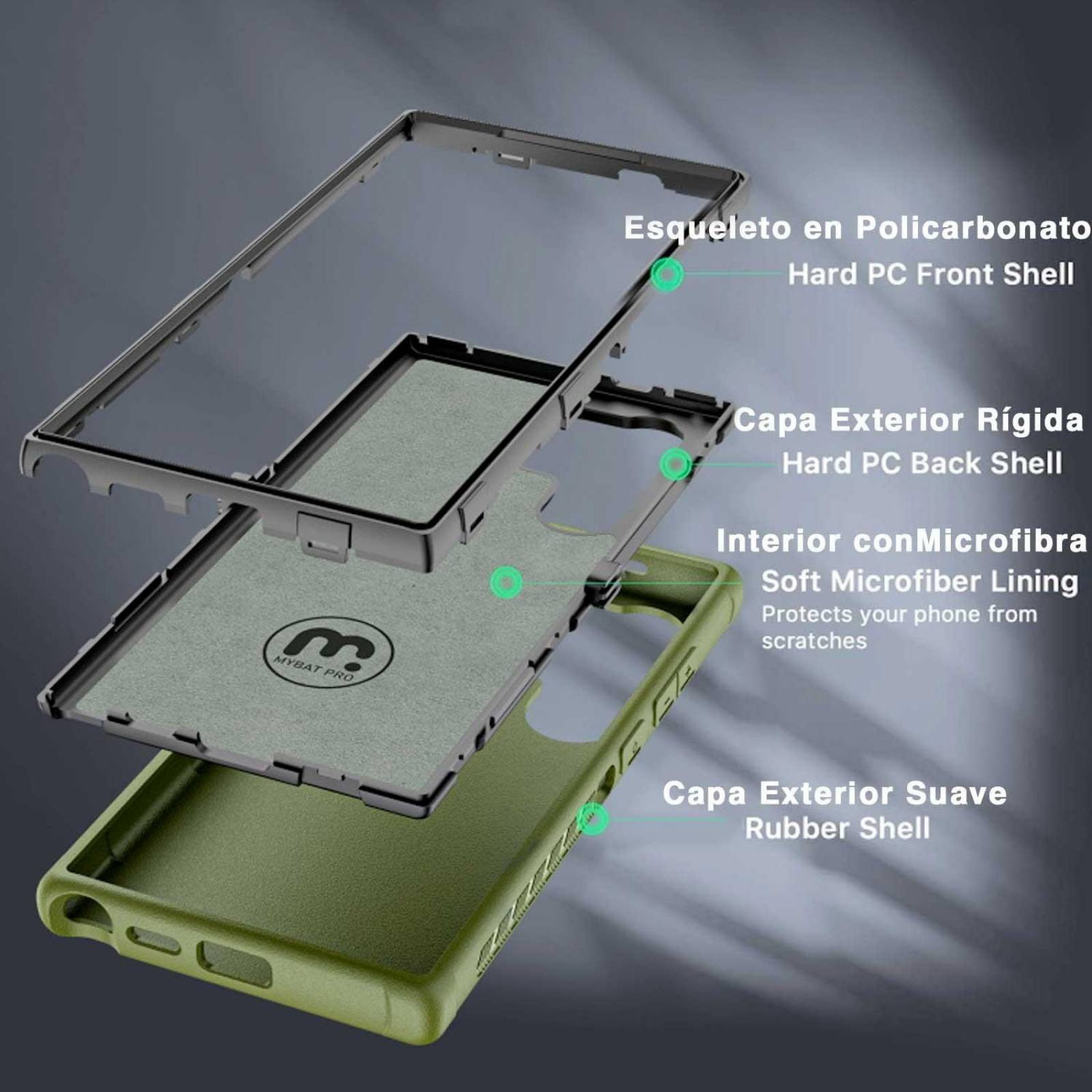 Funda MYBAT Maverick clip para Samsung S24 ULTRA Verde 