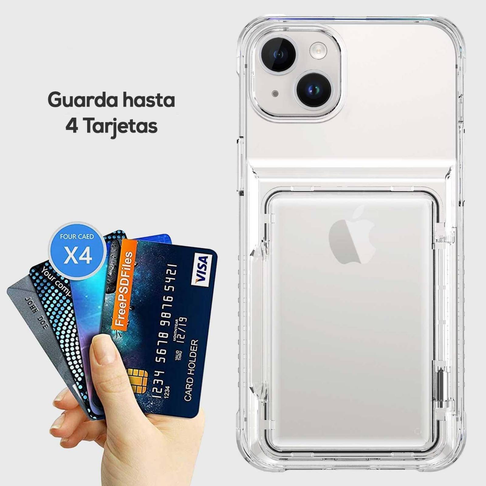 Funda TEKKU TPU Tarjetero para iPhone 15 PLUS Transparente .