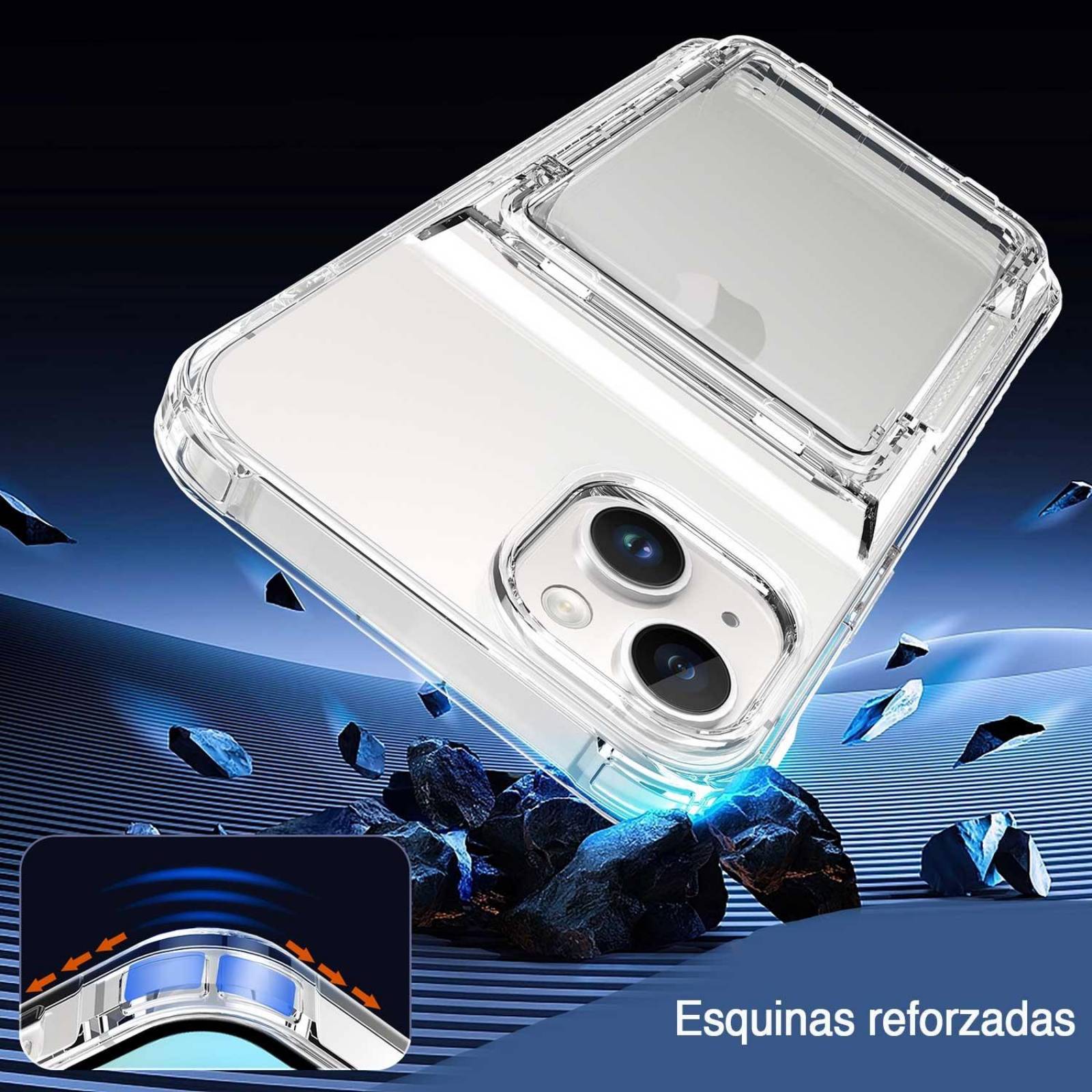 Funda TEKKU TPU Tarjetero para iPhone 15 PLUS Transparente .