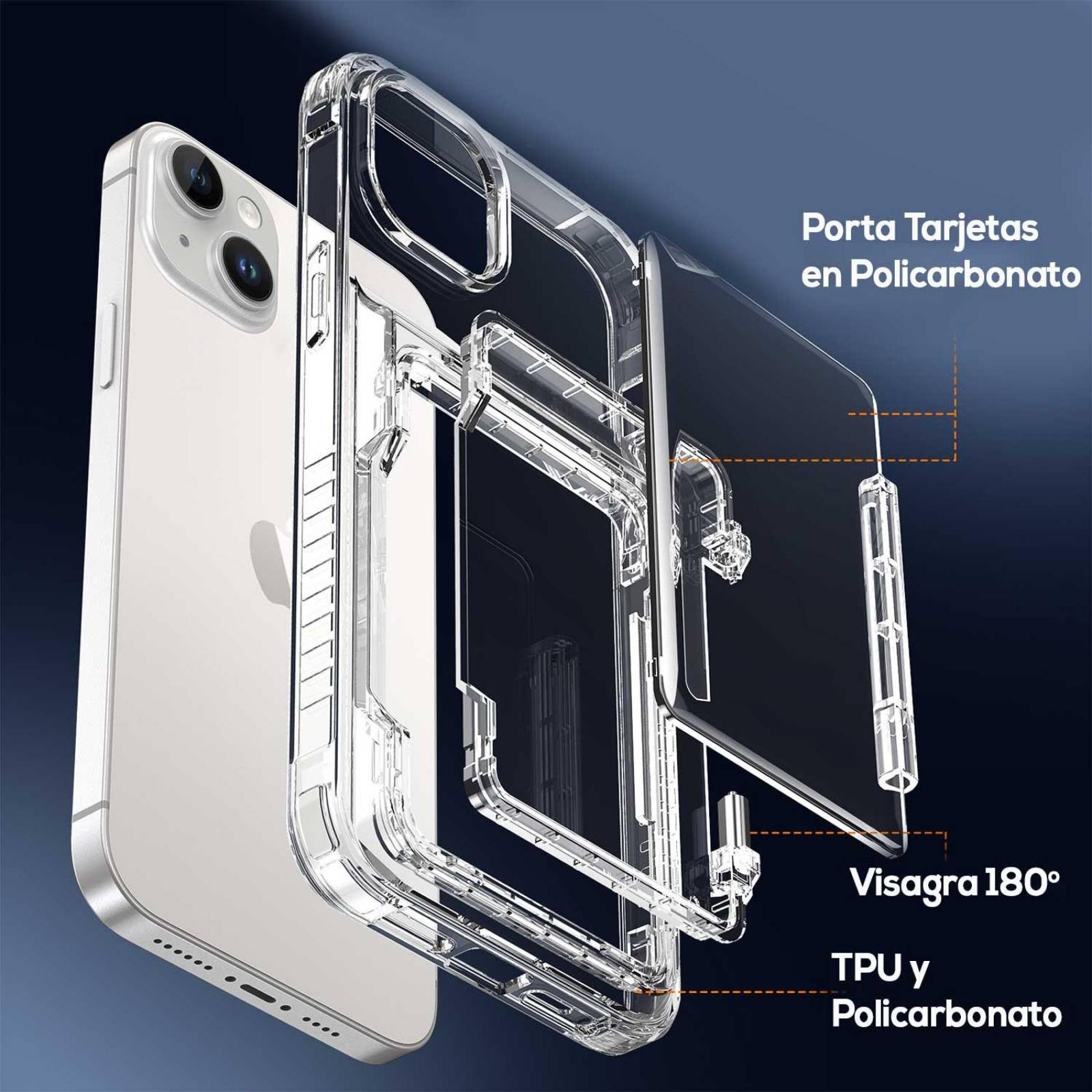 Funda TEKKU TPU Tarjetero para iPhone 15 PLUS Transparente .