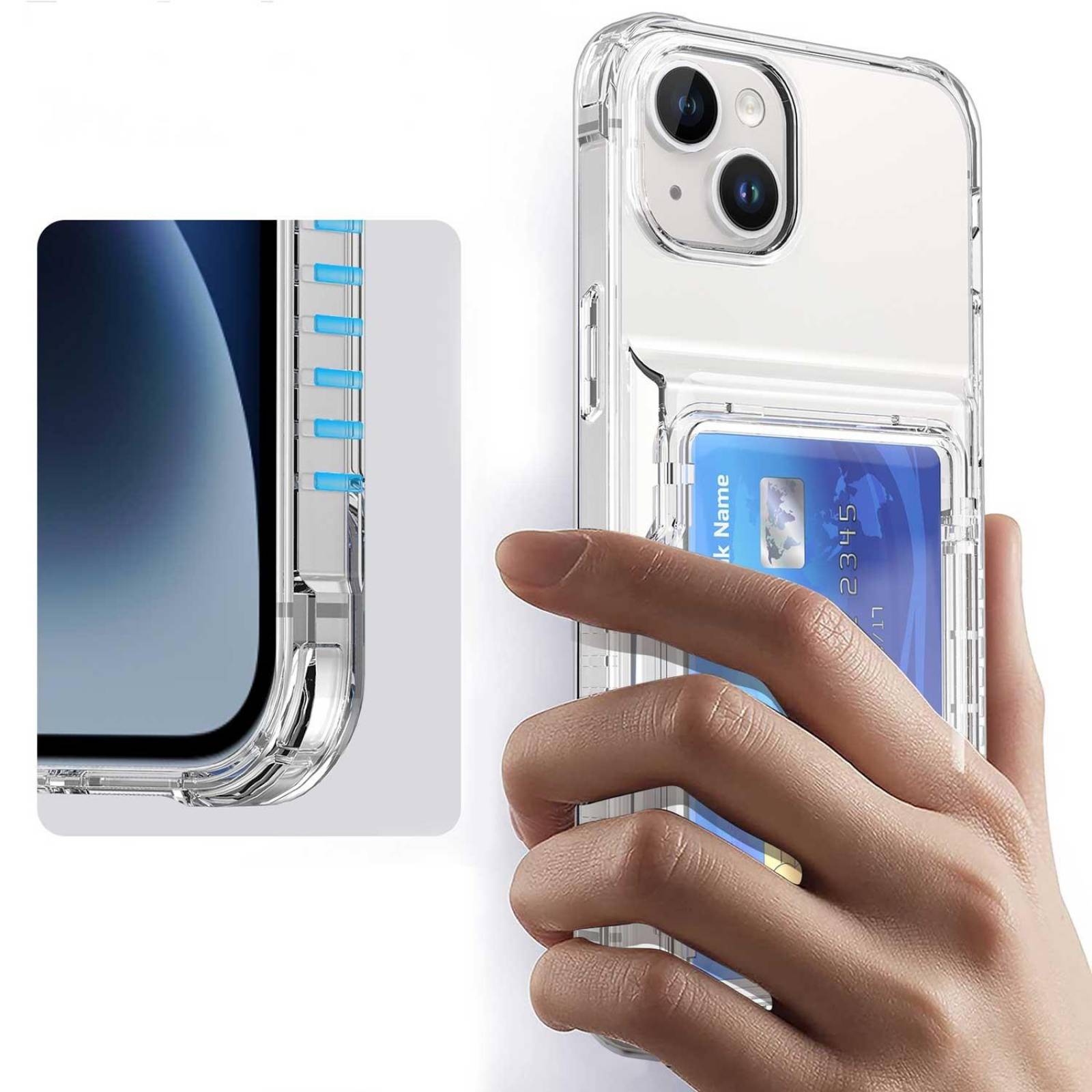 Funda TEKKU TPU Tarjetero para iPhone 15 PLUS Transparente .