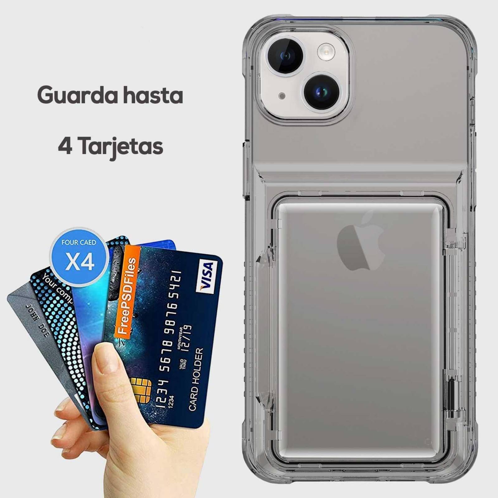 Funda TEKKU TPU Tarjetero para iPhone 15 PLUS Humo 