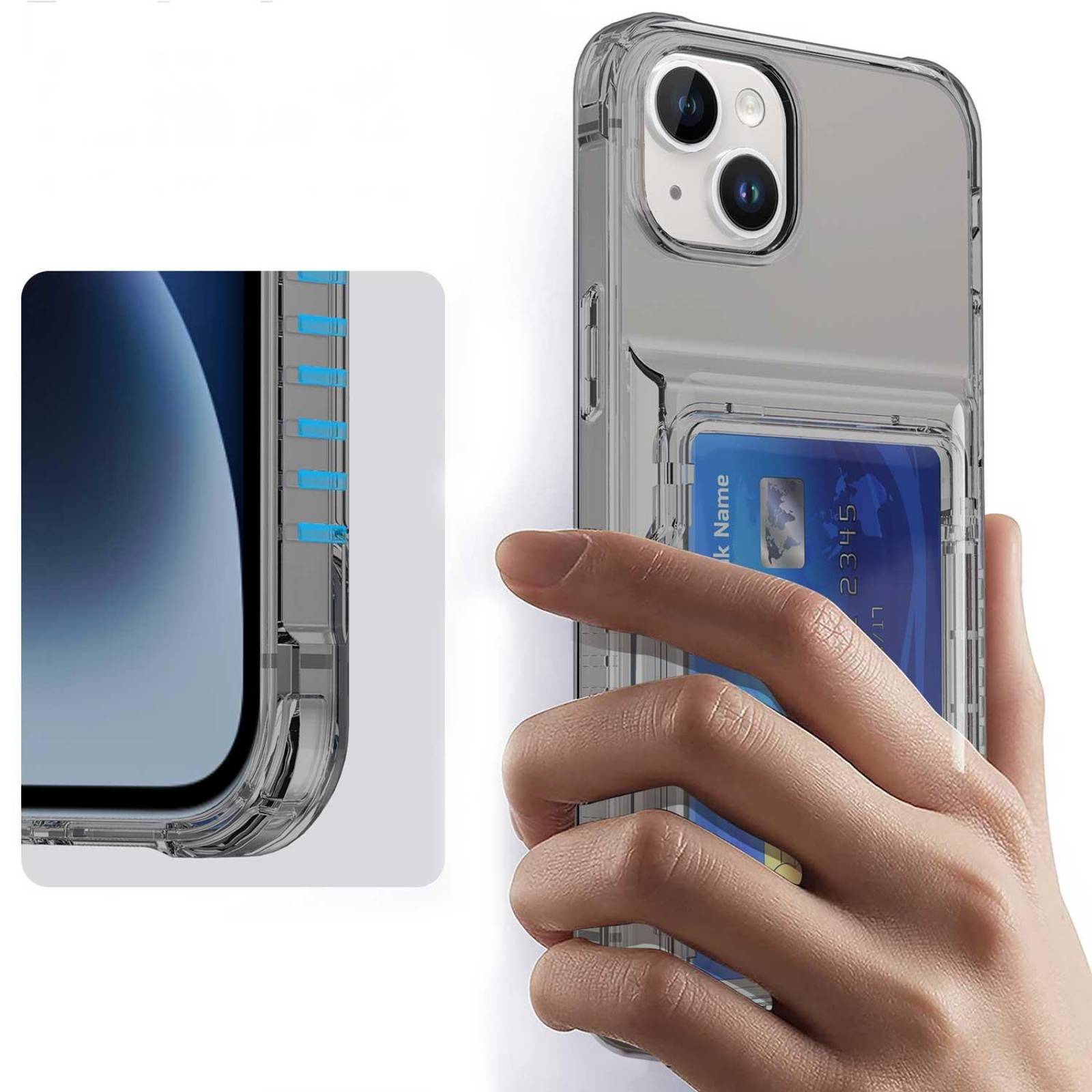 Funda TEKKU TPU Tarjetero para iPhone 15 PLUS Humo 