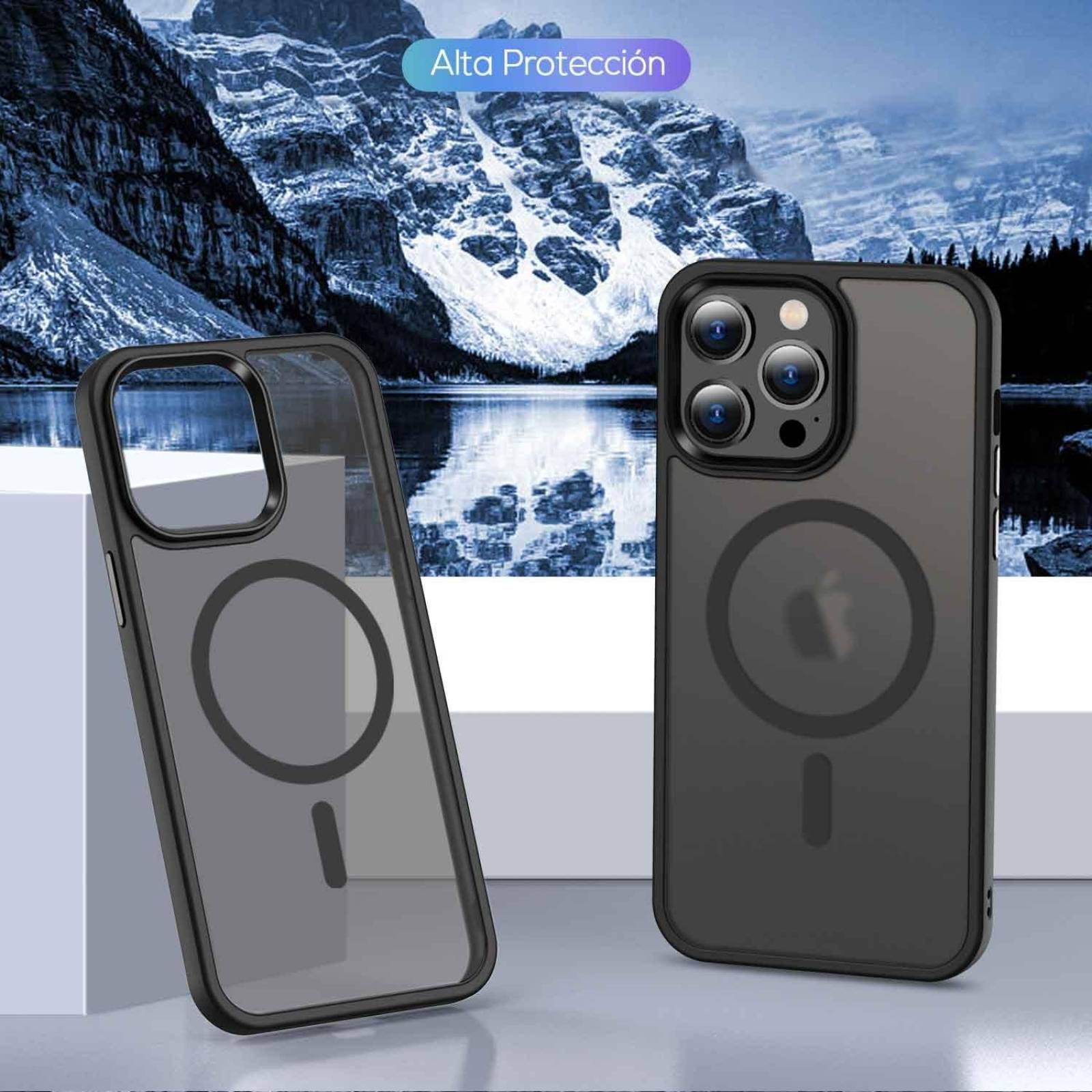 Funda TEKKU Matte Style para iPhone 15 PRO MAX Trans Negra compatible con MagSafe .