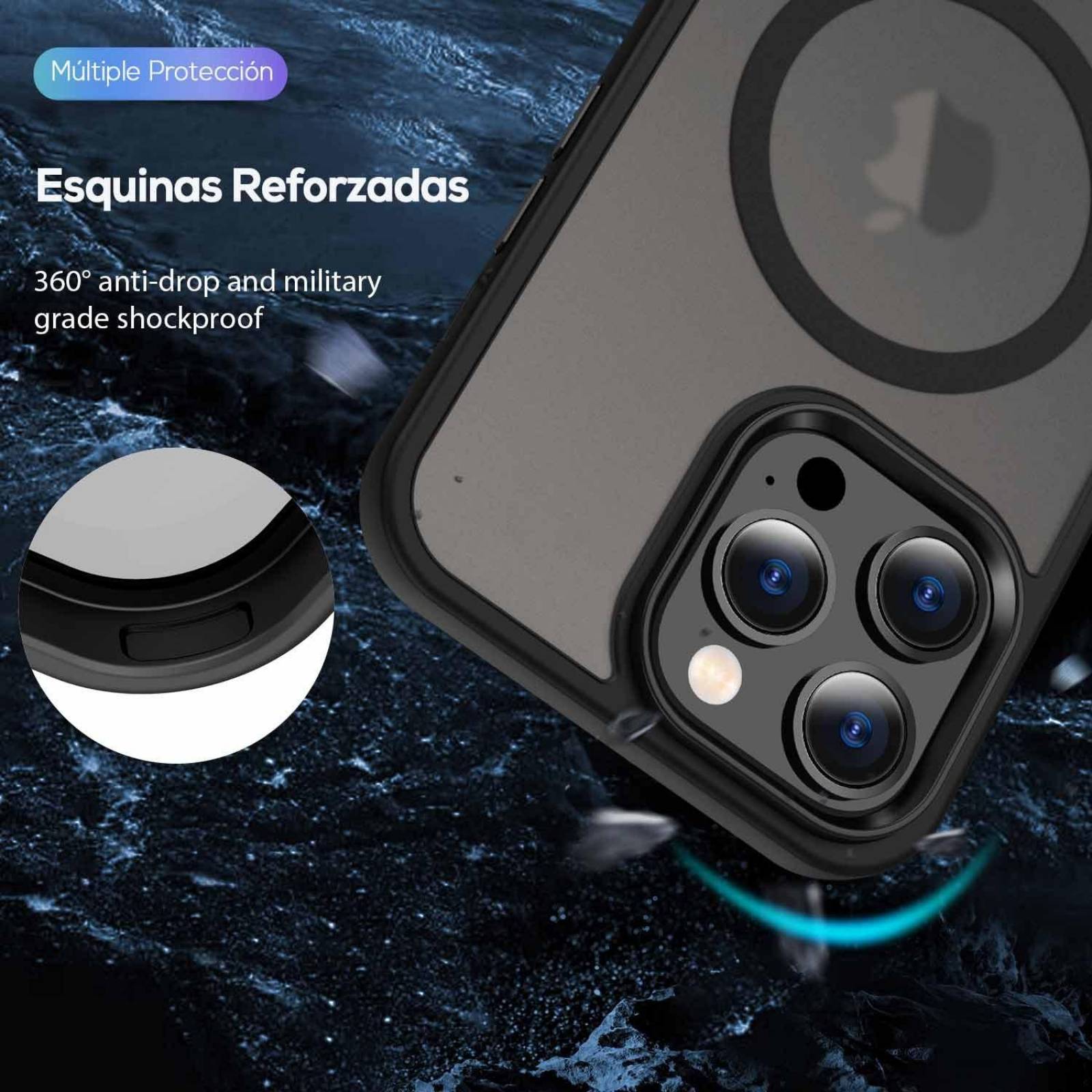 Funda TEKKU Matte Style para iPhone 15 PRO MAX Trans Negra compatible con MagSafe .