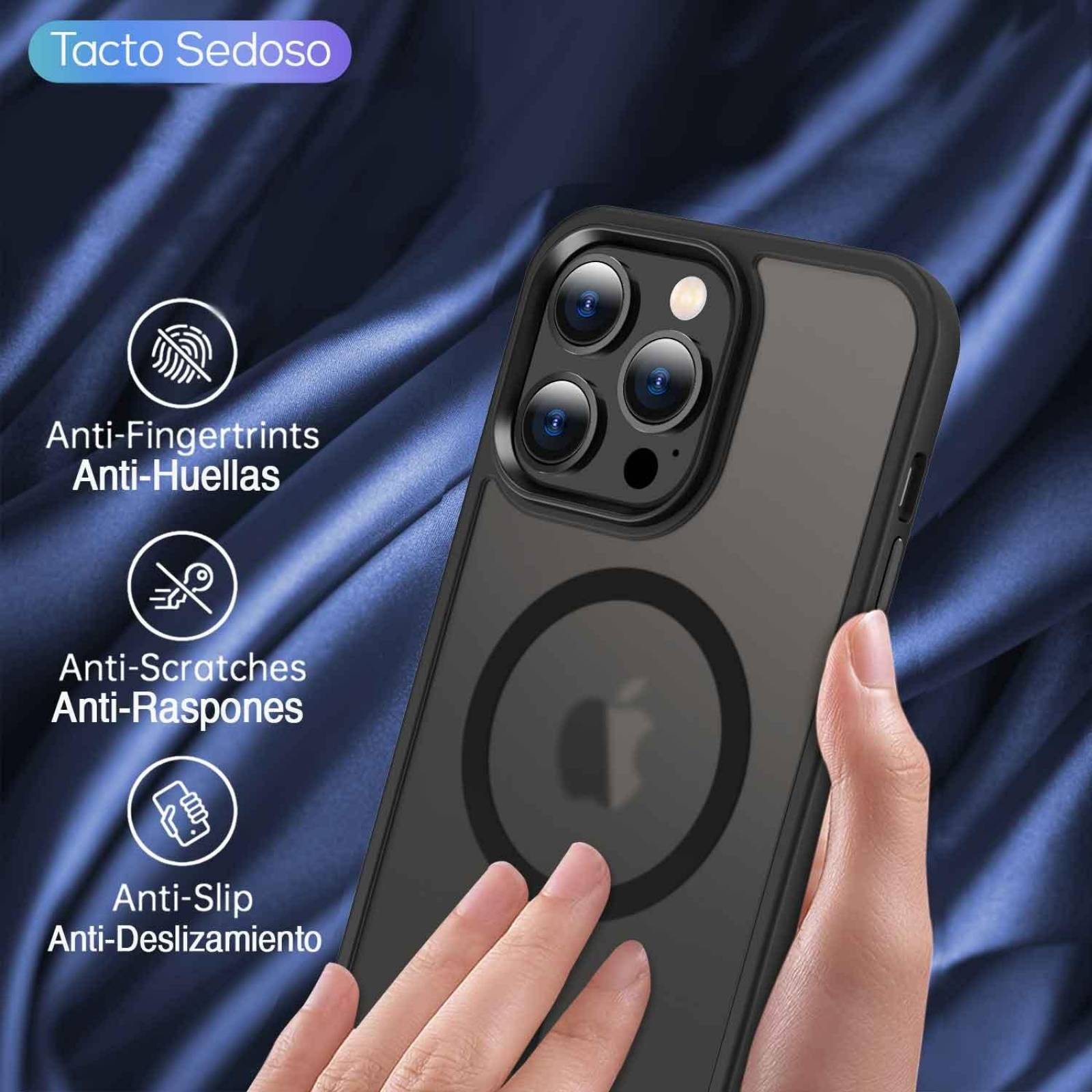 Funda TEKKU Matte Style para iPhone 15 PRO MAX Trans Negra compatible con MagSafe .