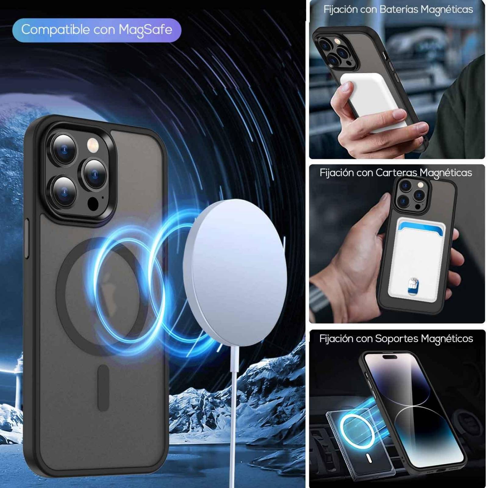 Funda TEKKU Matte Style para iPhone 15 PRO MAX Trans Negra compatible con MagSafe .