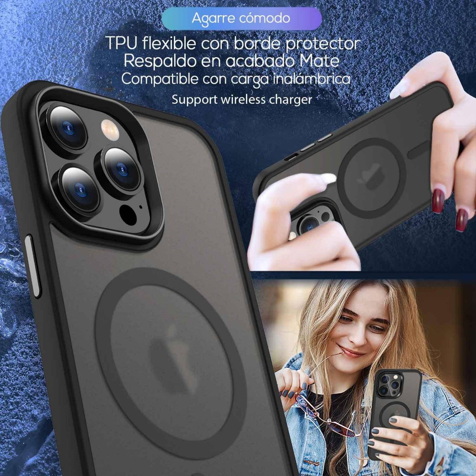 Funda TEKKU Matte Style para iPhone 15 PRO MAX Trans Negra compatible con MagSafe .