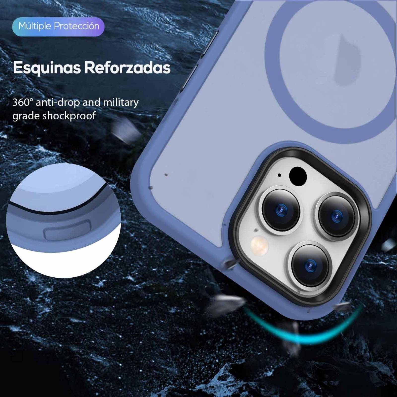 Funda TEKKU Matte Style para iPhone 15 PRO MAX Trans Azul compatible con MagSafe