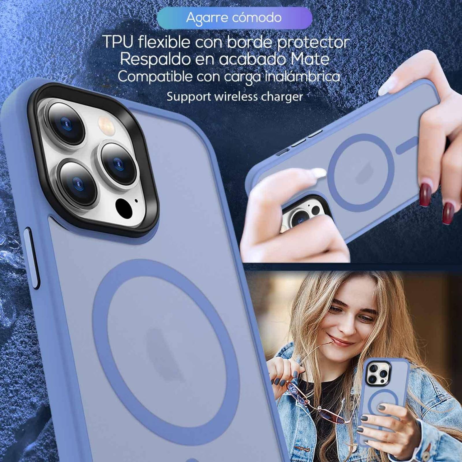 Funda TEKKU Matte Style para iPhone 15 PRO MAX Trans Azul compatible con MagSafe