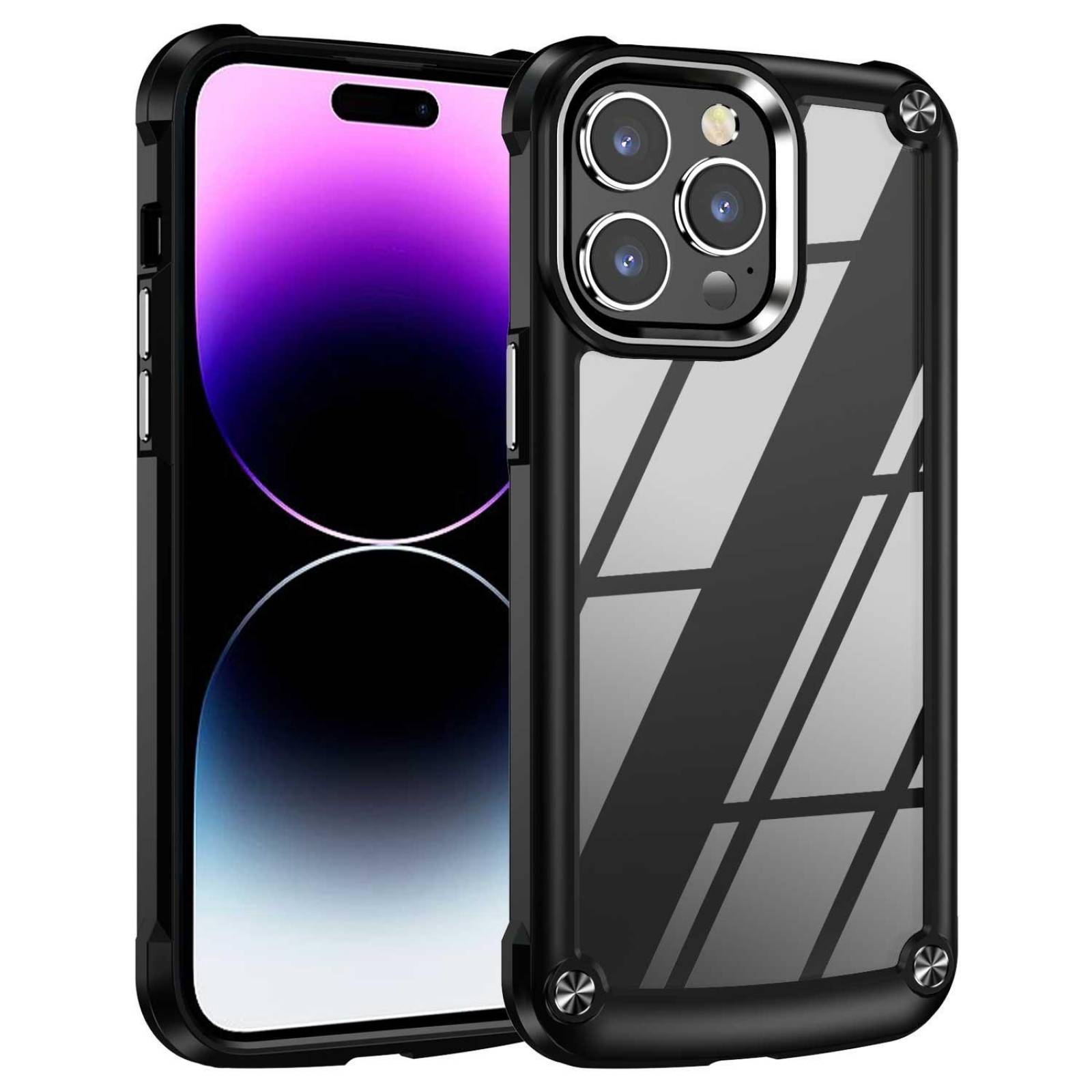 Funda TEKKU Shock Hardshell para iPhone 15 PRO MAX Negra Transparente 