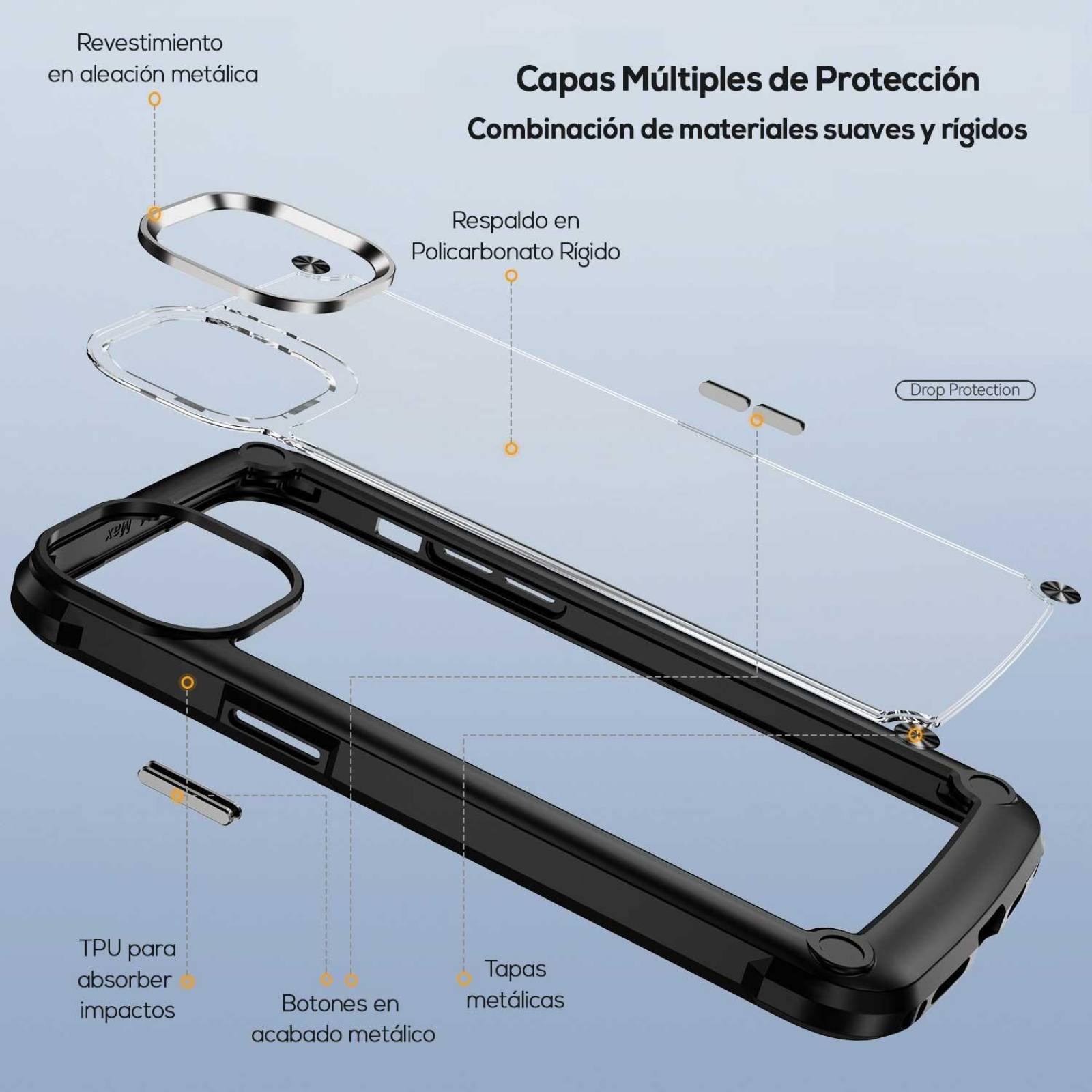 Funda TEKKU Shock Hardshell para iPhone 15 PRO MAX Negra Transparente 