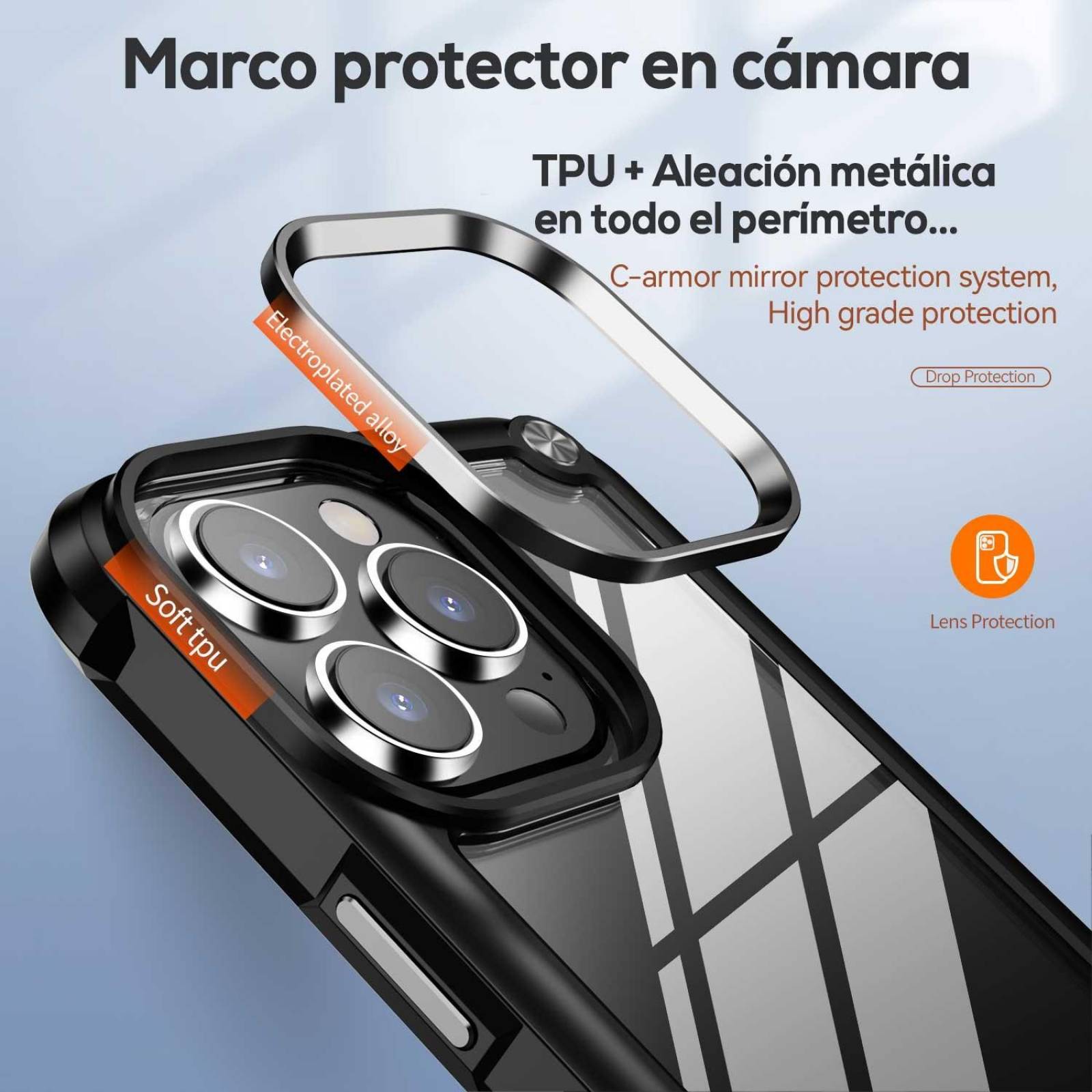Funda TEKKU Shock Hardshell para iPhone 15 PRO MAX Negra Transparente 