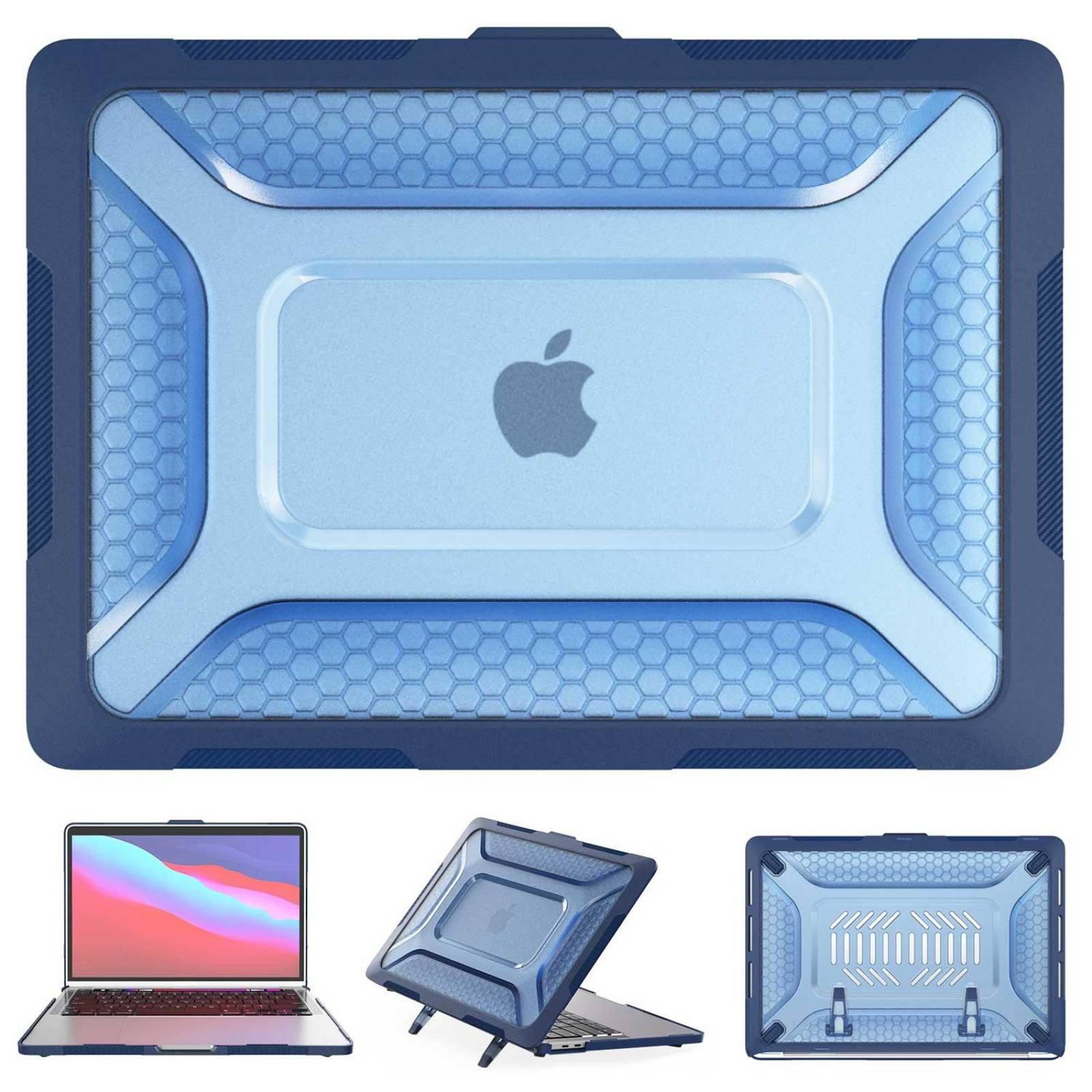 Funda TEKKU HC para MacBook Pro 13 M1 M2 uso rudo Azul A2338 A2238 A2289 A2251 A2159 A1989 A1706 A1708